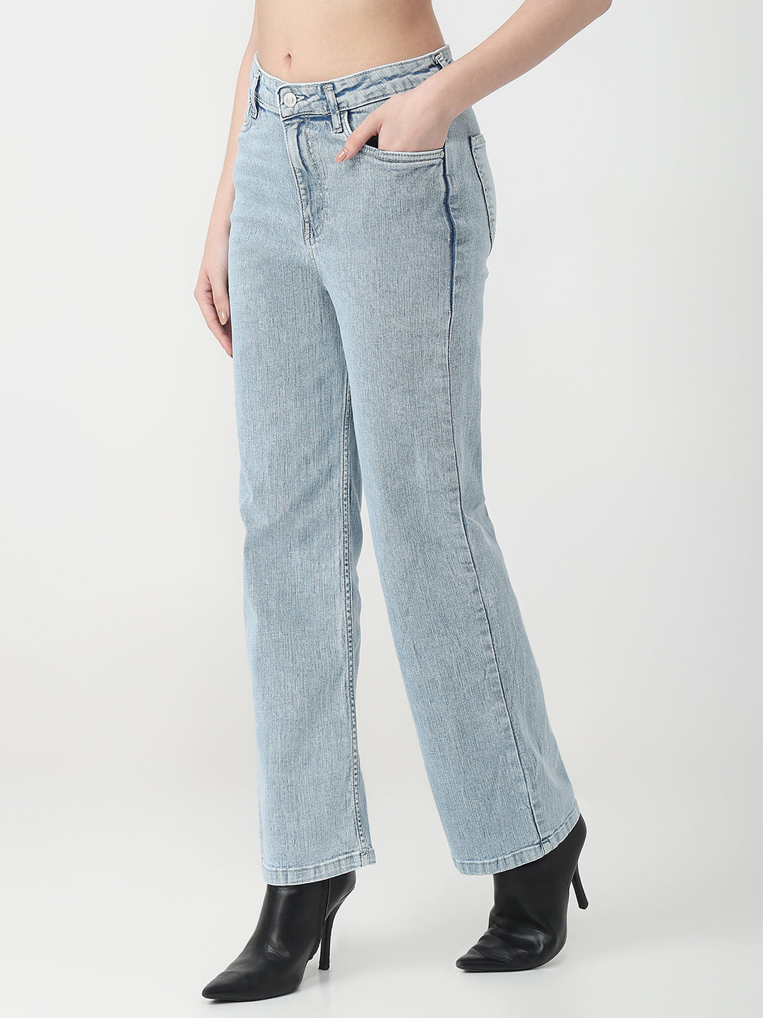 Women Light Blue High-Rise Straight Jeans