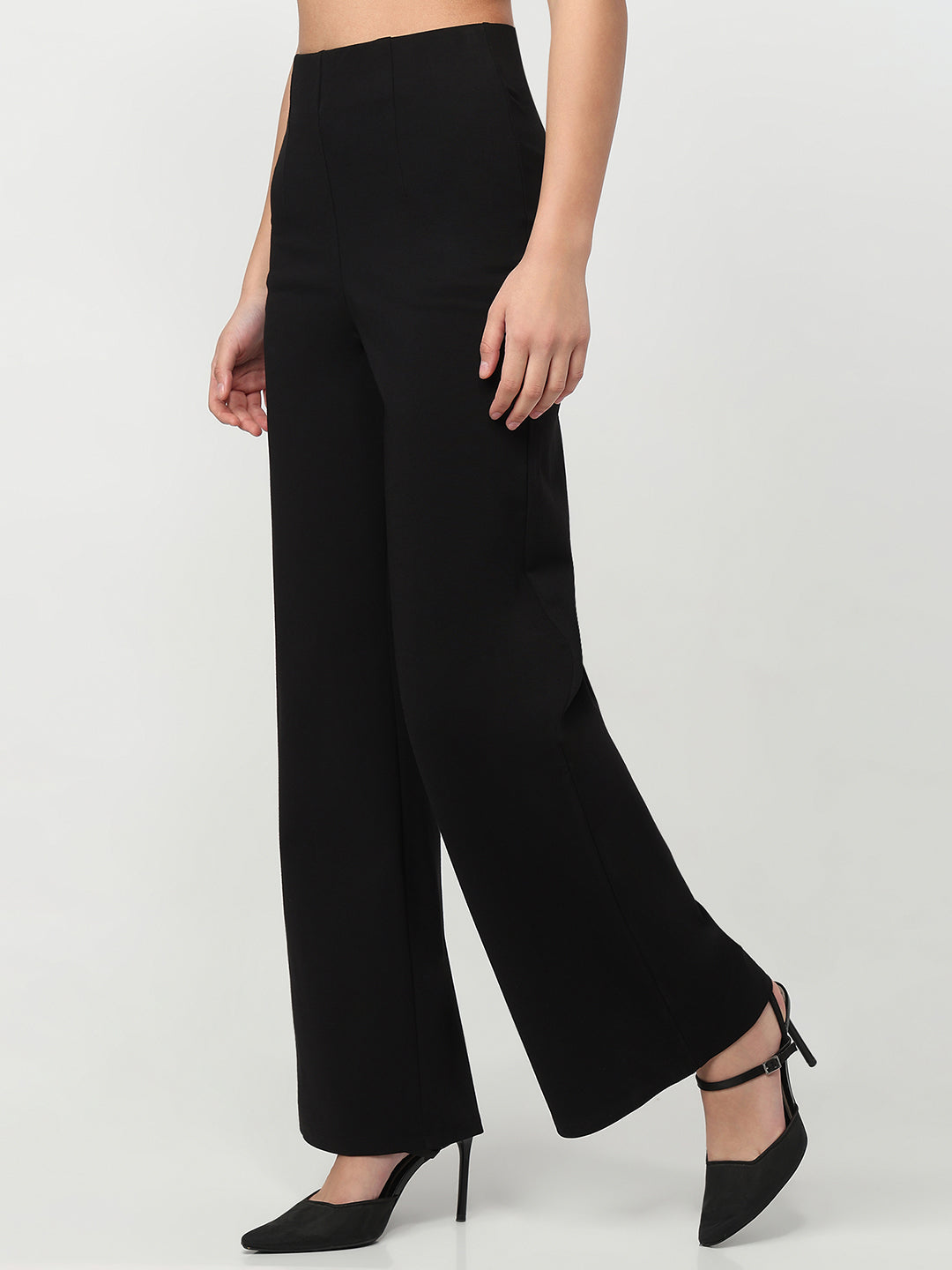 Women Black Super Wide Leg Treggings