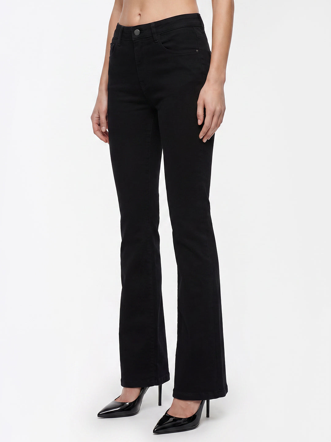 Women Black High-Rise Mini Flare Jeans
