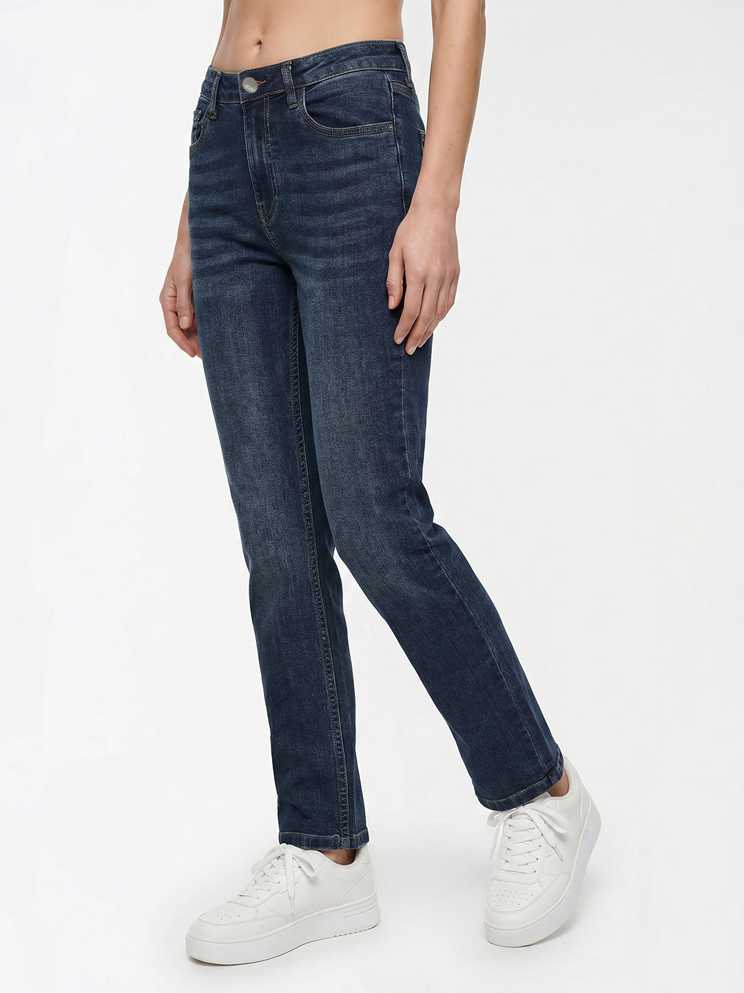 Women Blue High-Rise Slim Straight Fit Jeans