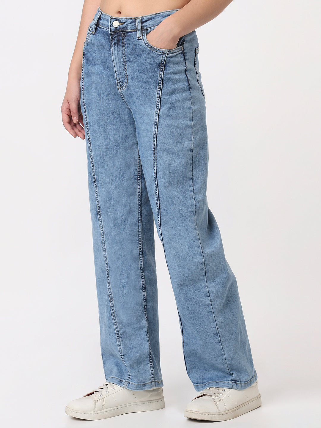 Women Blue High-Rise Straight Fit Jeans