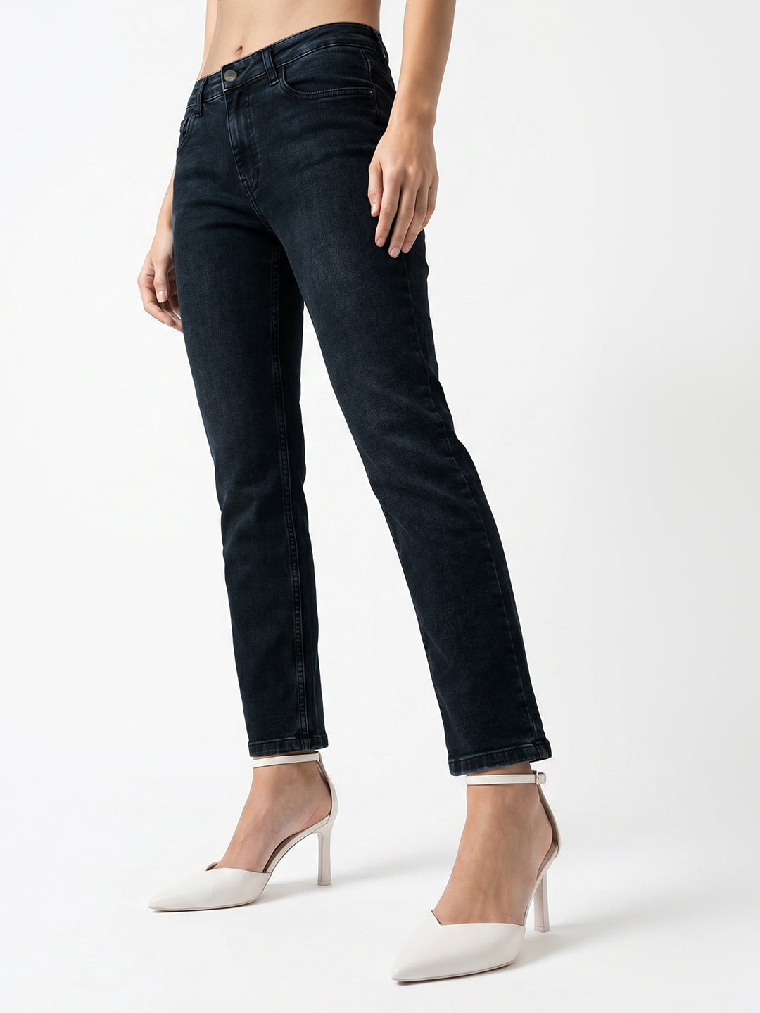 Women Slate Blue High-Rise Slim Straight Fit Jeans