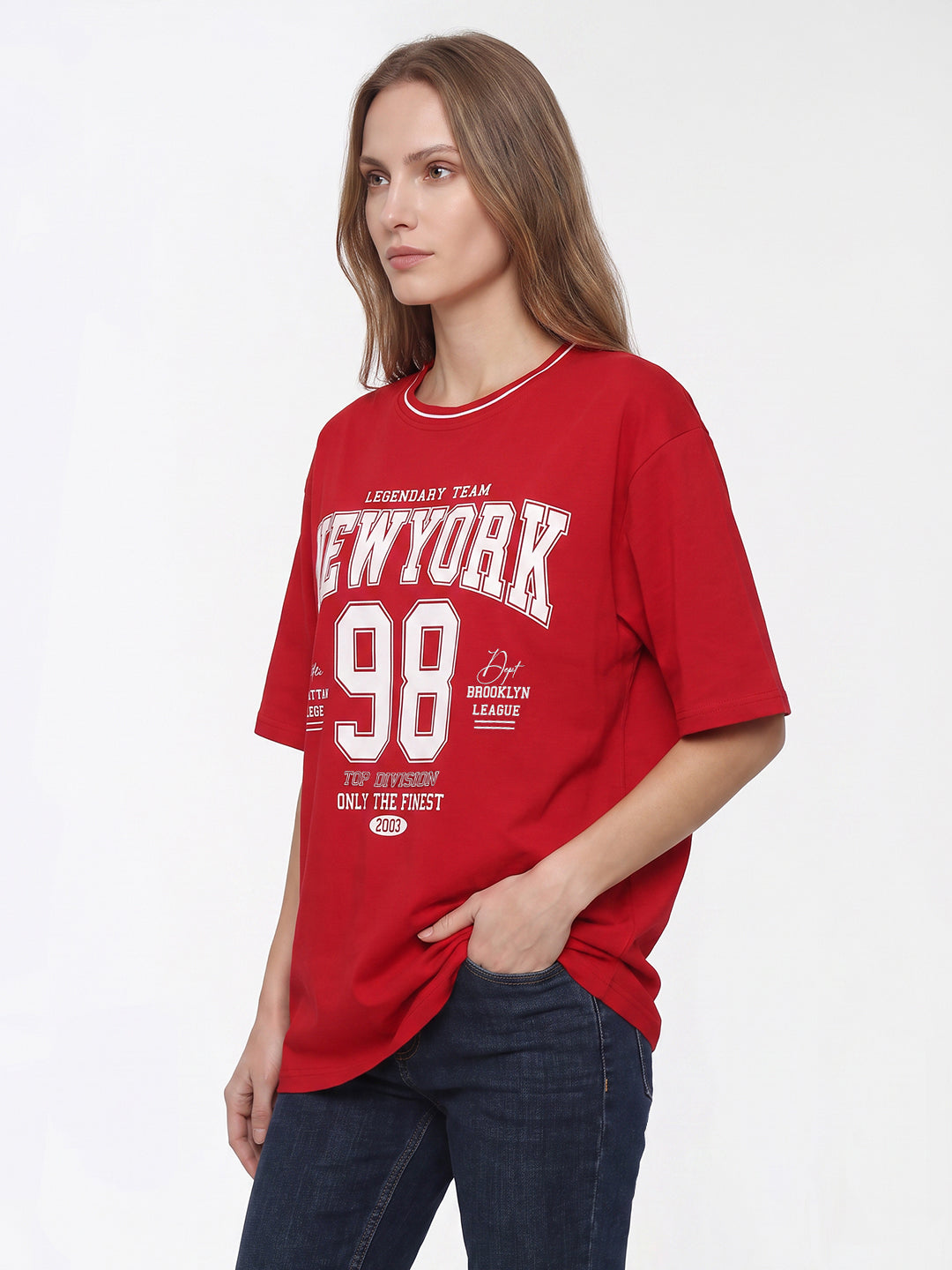Women Red Oversized T-Shirt