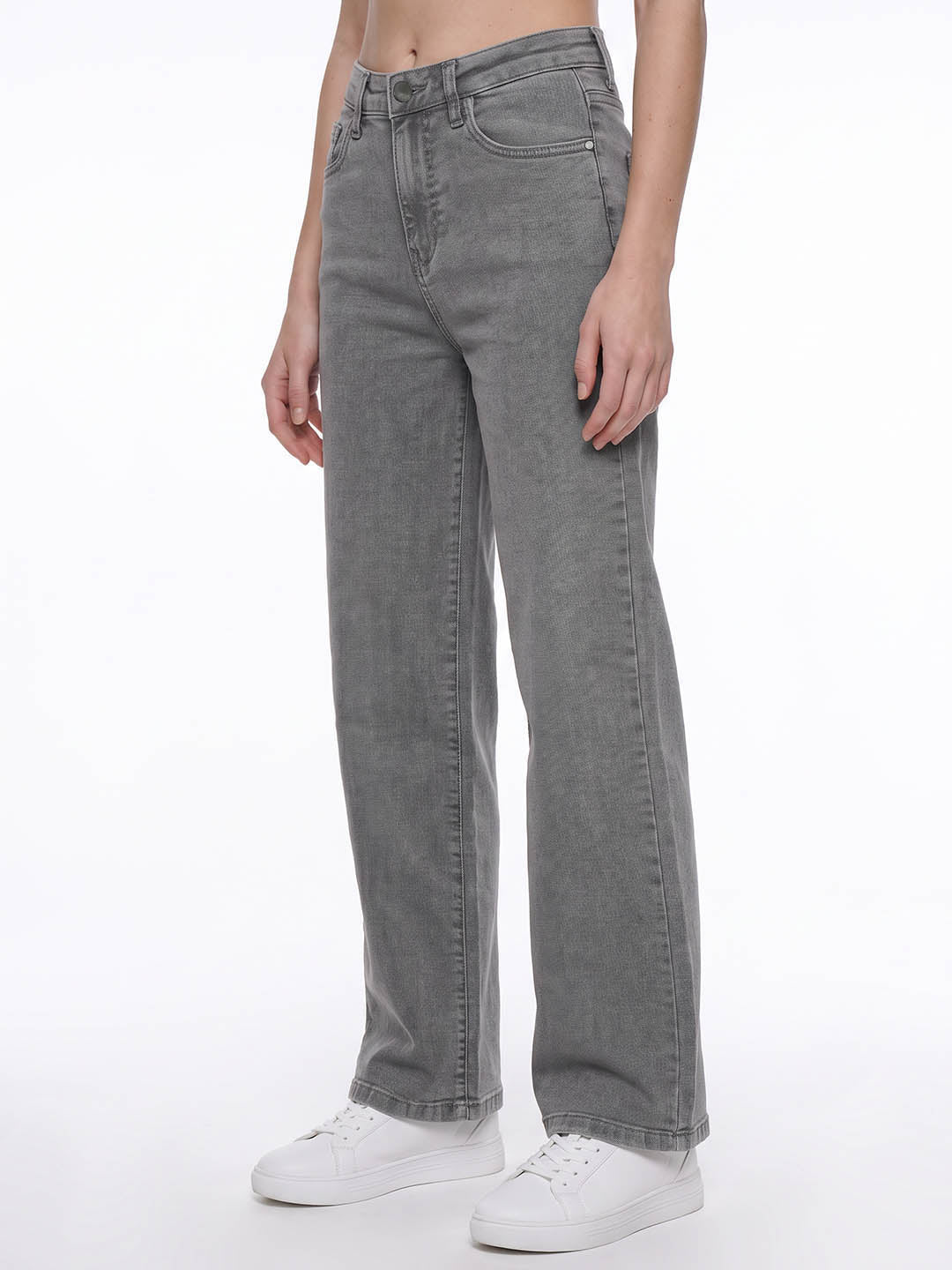 Light Grey High-Rise Wide Leg Jeans