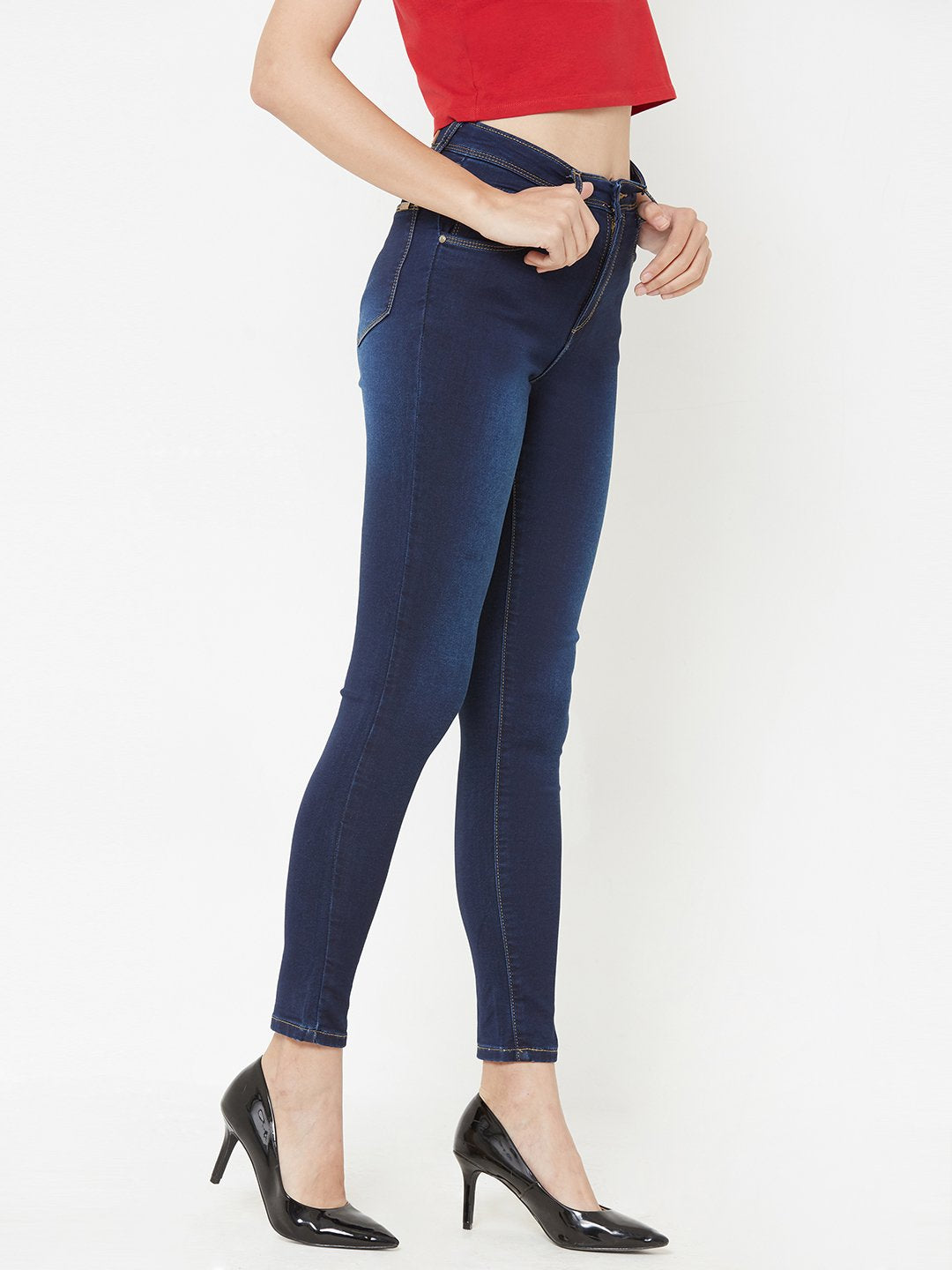 Women Blue High-Rise Crop Length Skinny Jeans