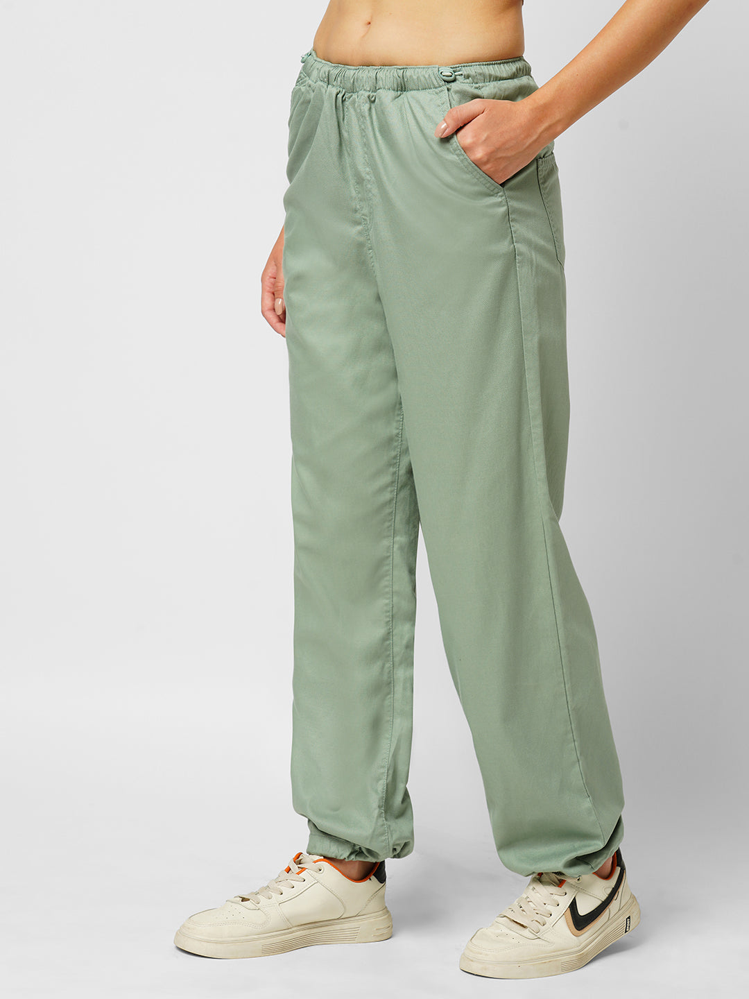 Women Mint Green High-Rise Parachute Fit Pant
