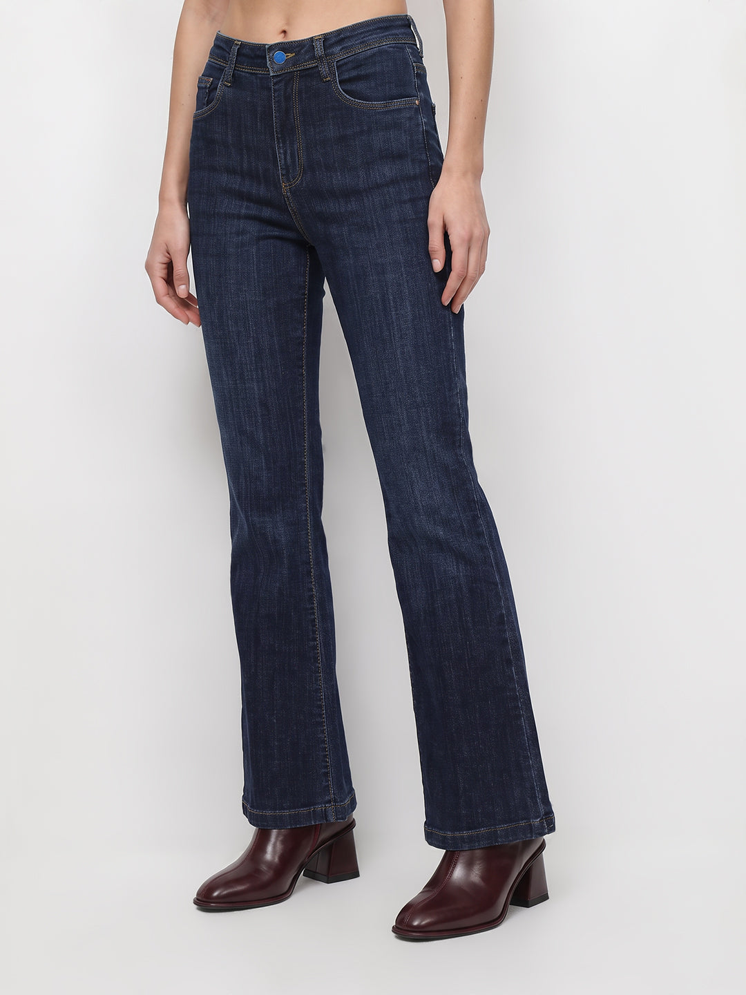 Women Dark Blue High-Rise Flare Jeans