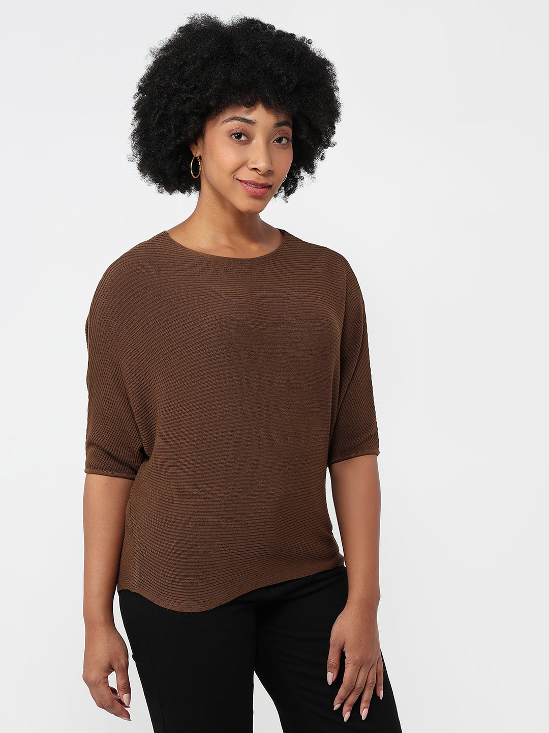 Women Sepia Slim Fit Batsleeve Top