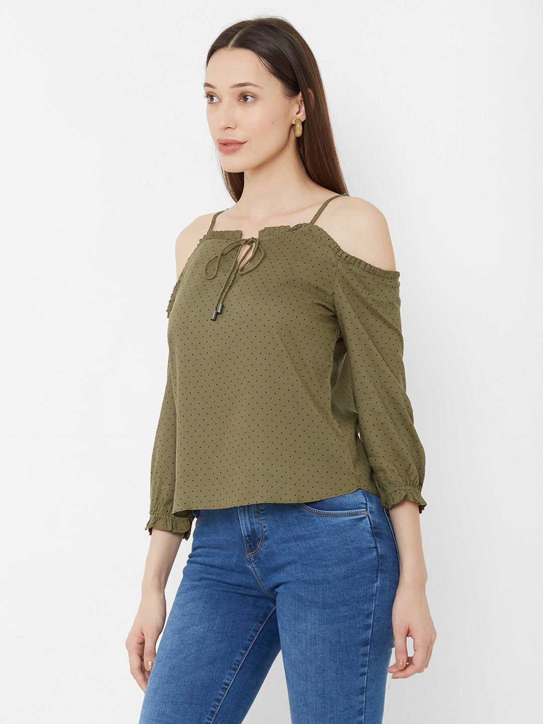 Women Olive Polka Dot Top
