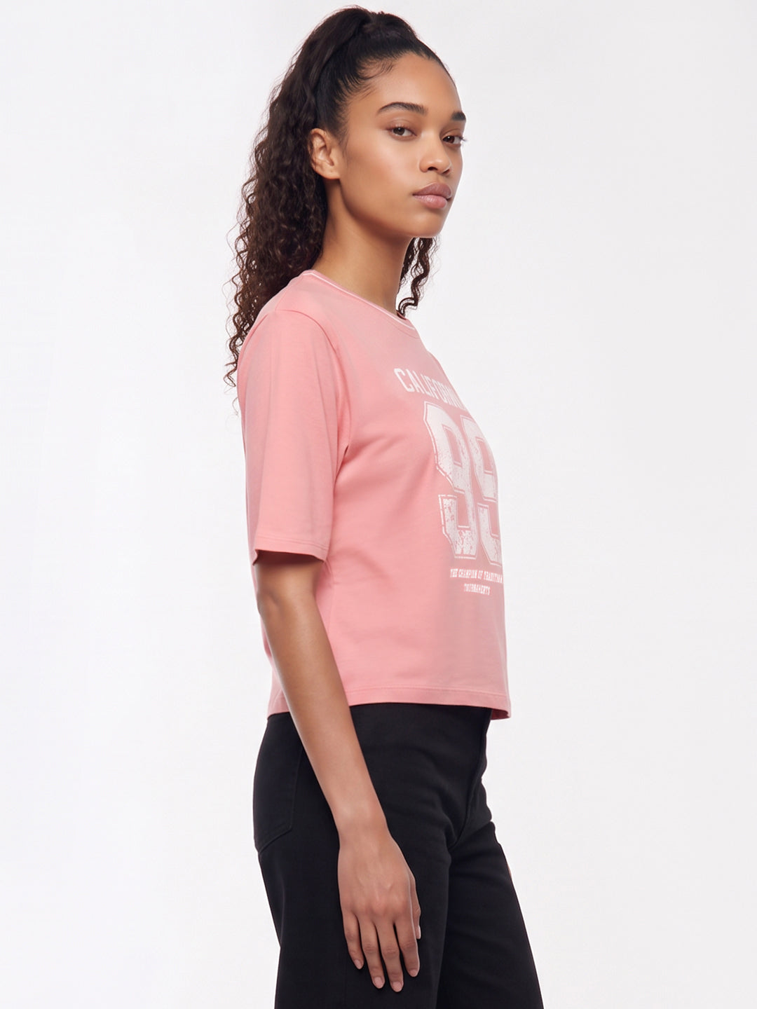 Peach Pink Graphic Crop Genz Tees