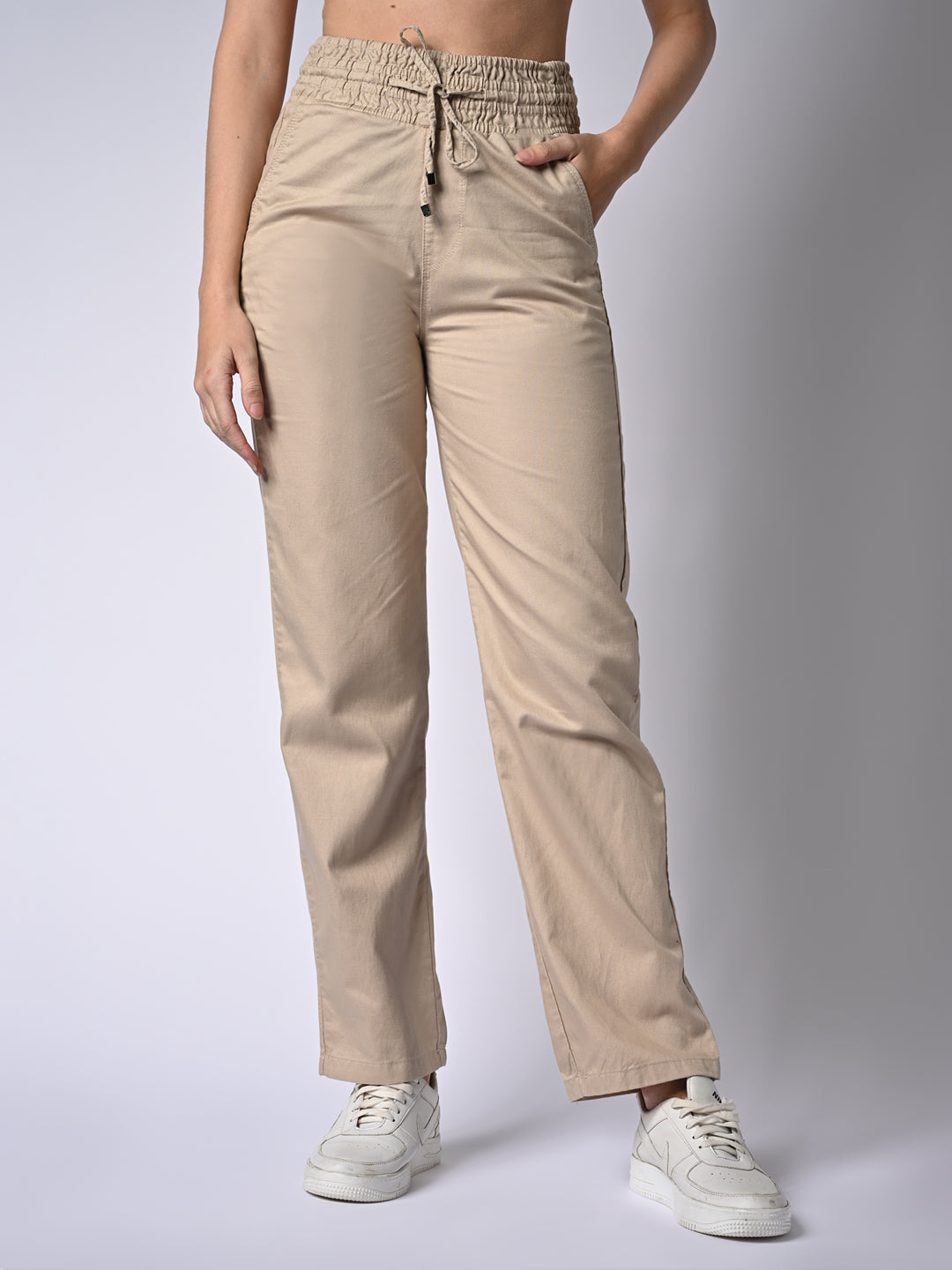 Women Oatmilk High-Rise Straight Fit Pants