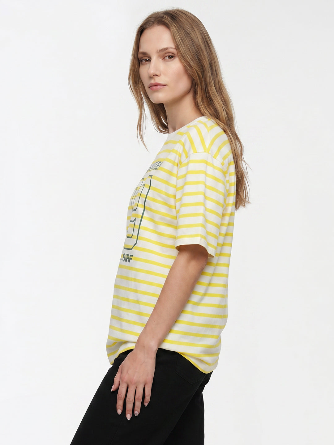 Women Yellow/White Oversized T-Shirt