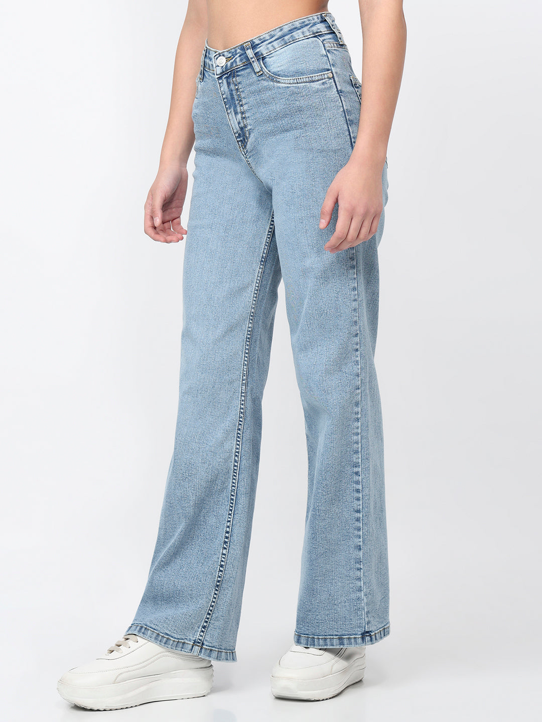 Women Blue High-Rise Super Wide Leg Jeans