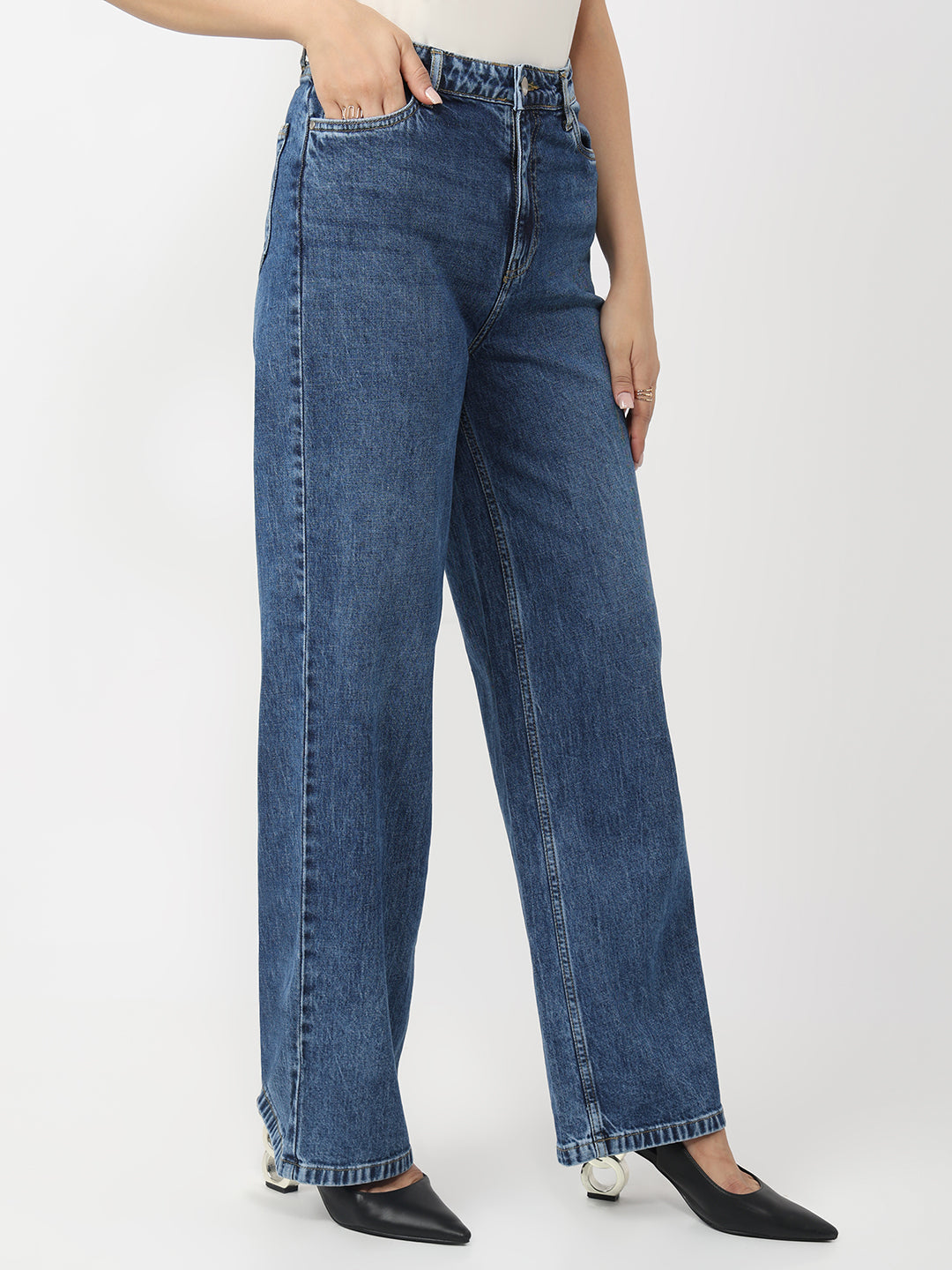 Blue High-Rise Straight Fit Jeans