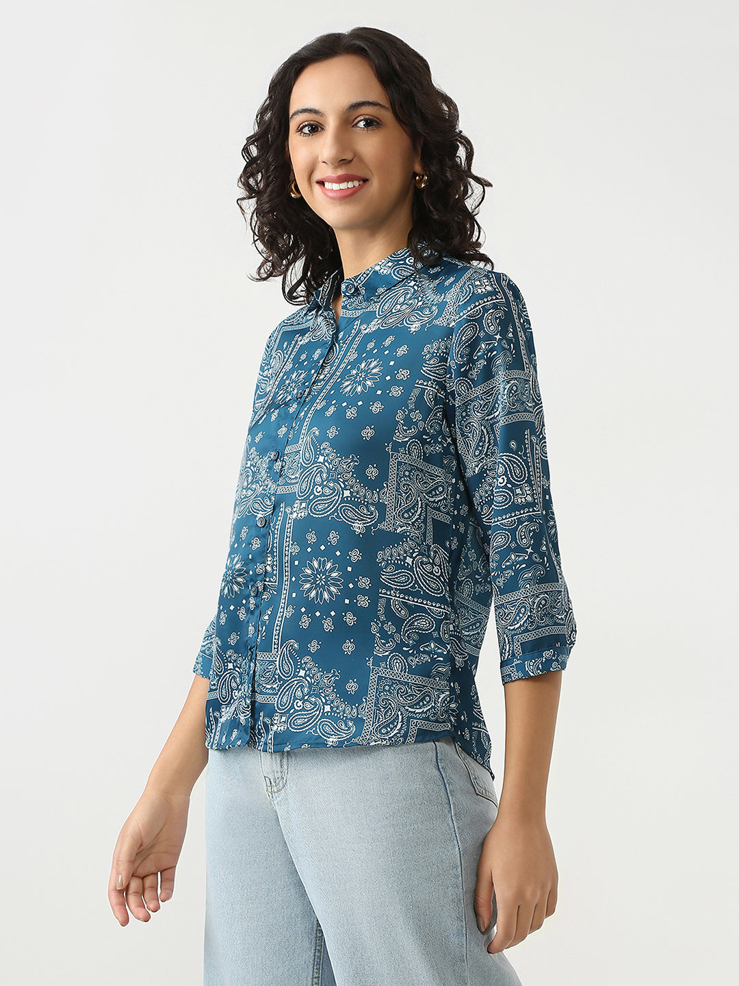 Women Teal Printed Shirt