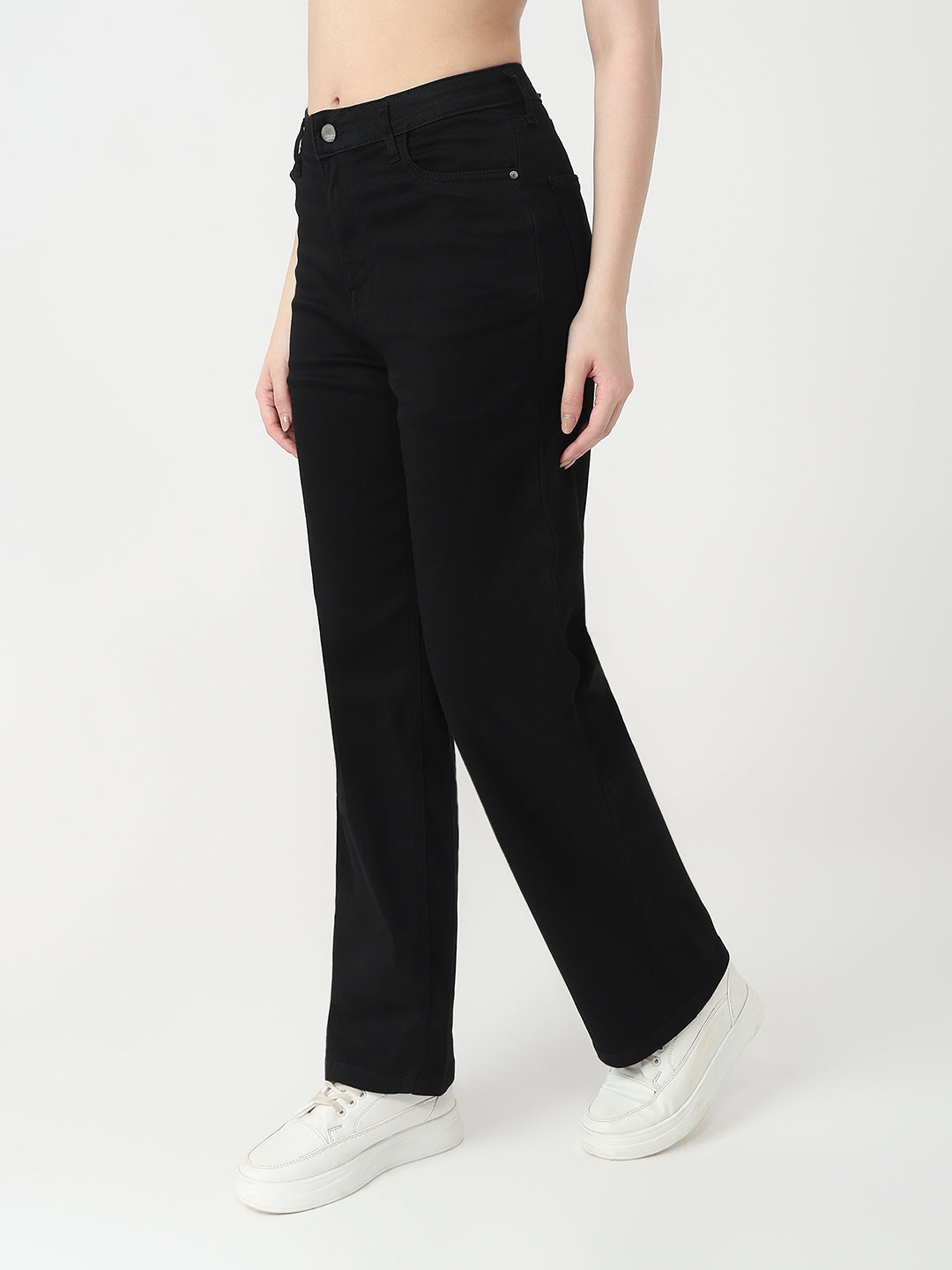 Women Black High-Rise Straight Jeans