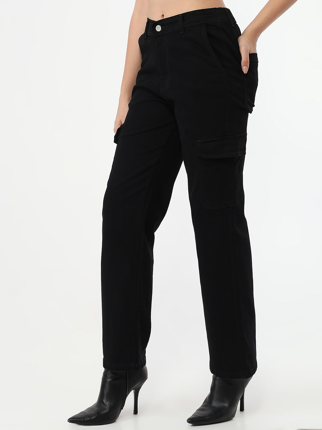 Women Black Mid-Rise Skinny Cargo