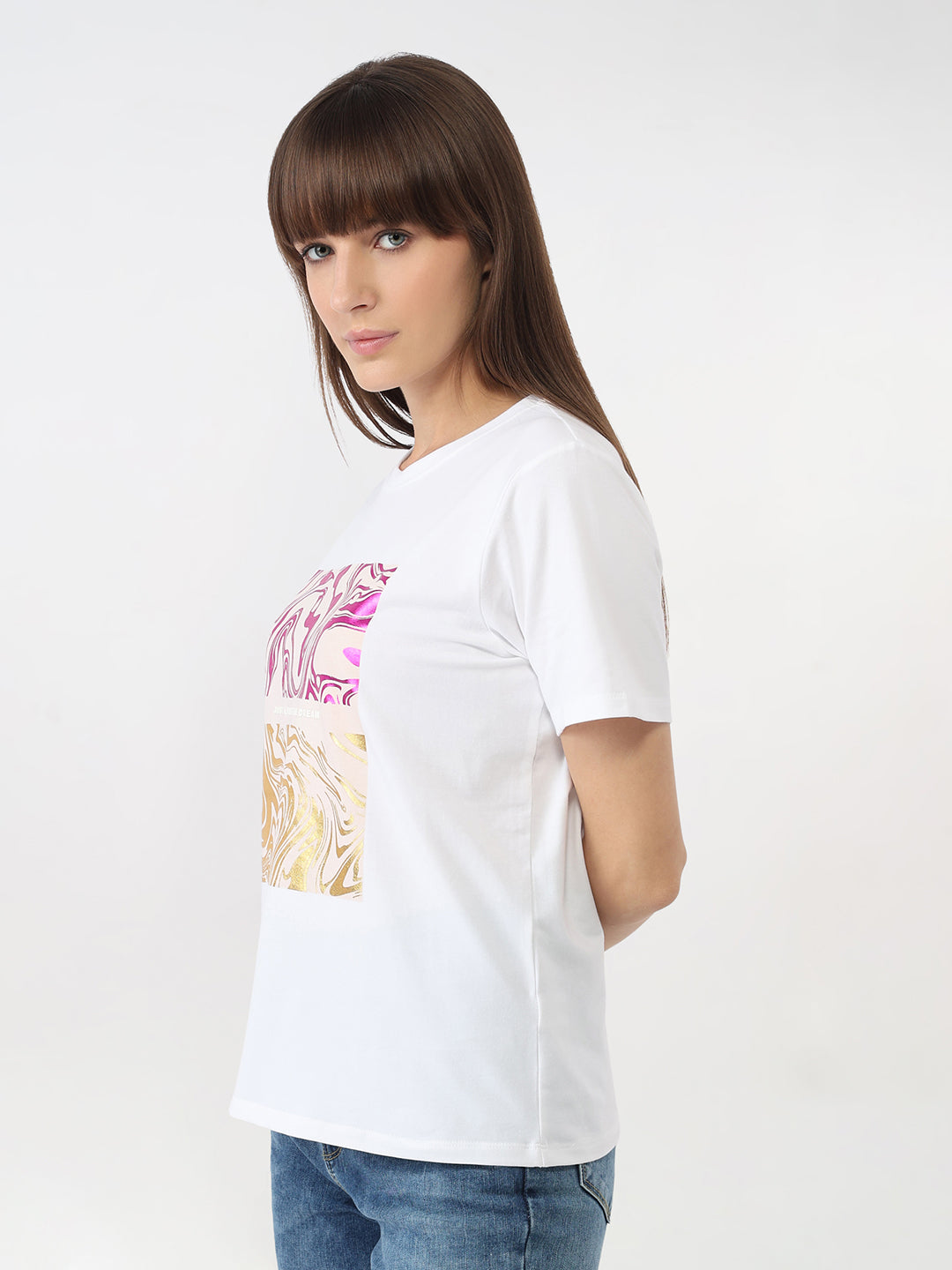Women White Slim Graphic T-Shirt