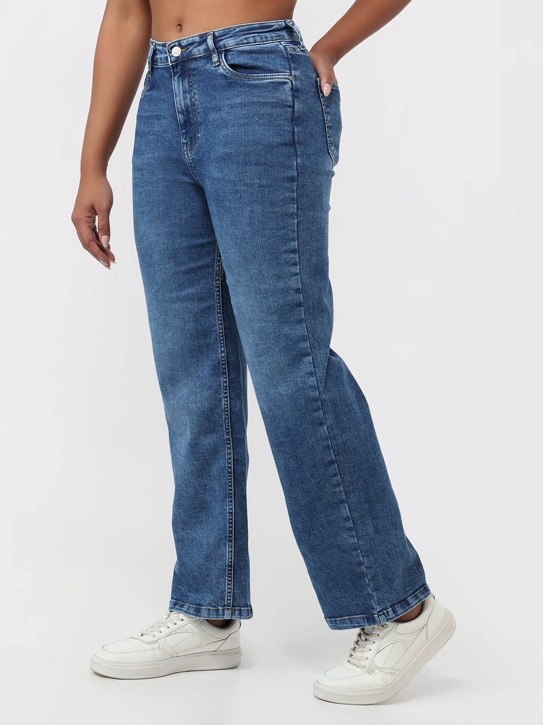 Women Blue High-Rise Straight Fit Jeans