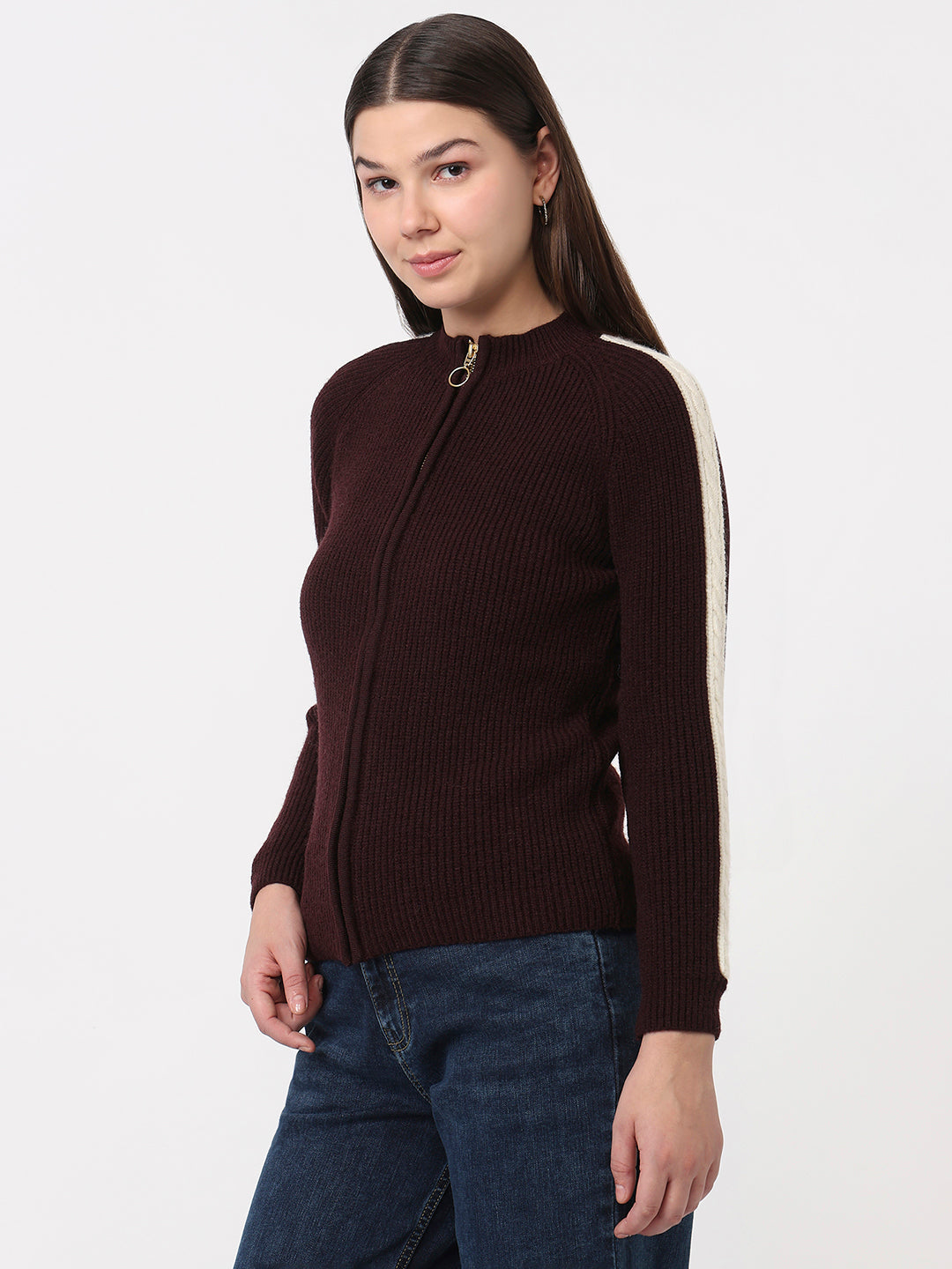 Women Wine Slim Fit Sweater
