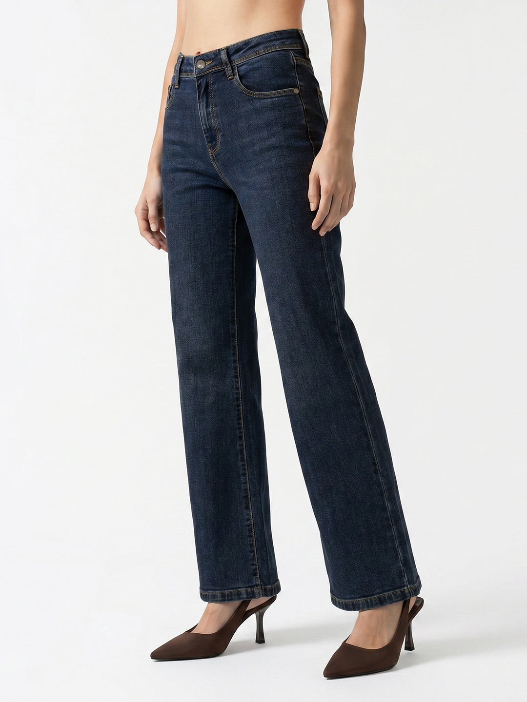 Women Blue High-Rise Crop Flare Jeans
