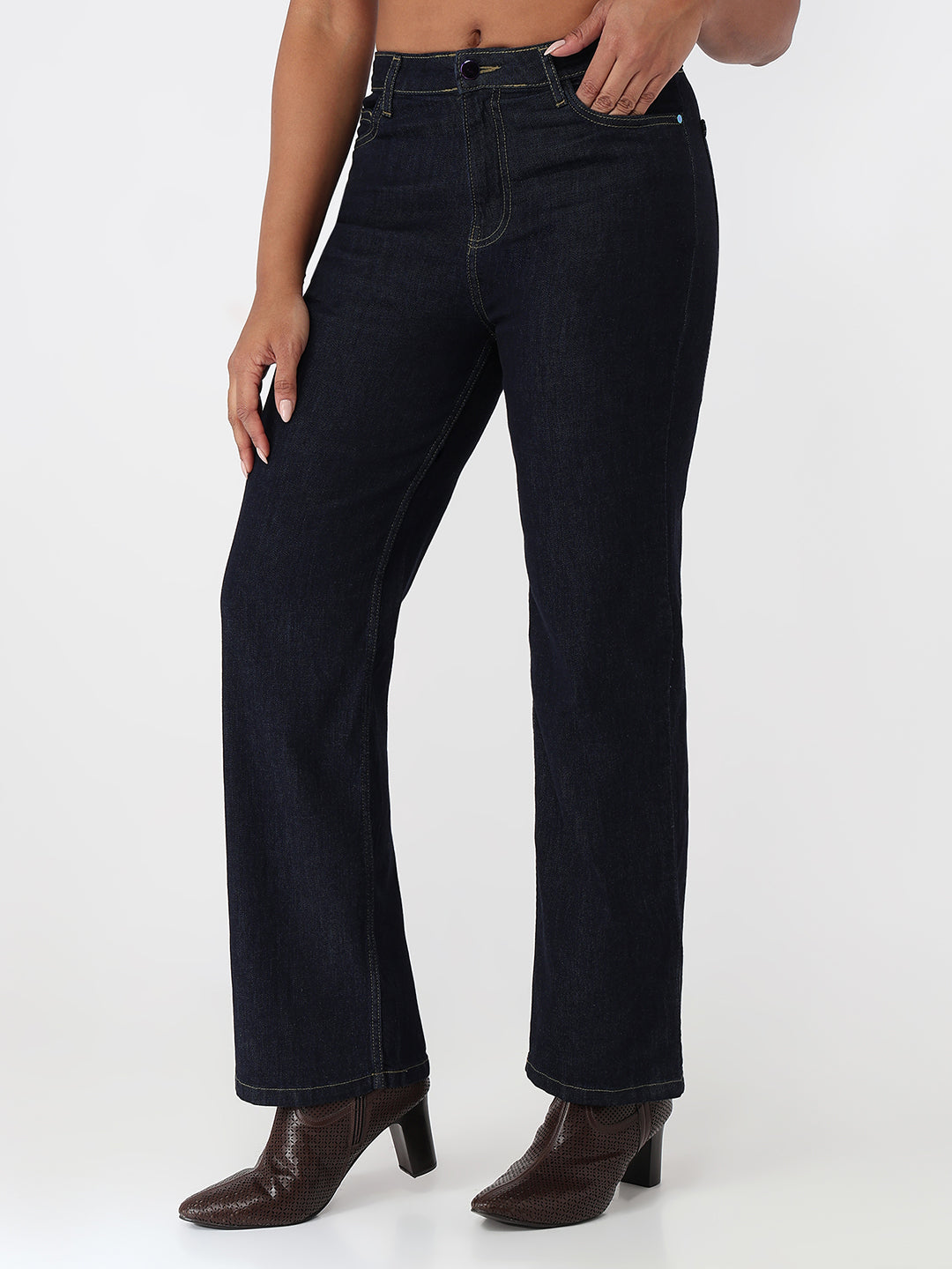 Dark Blue High-Rise Straight Fit Jeans
