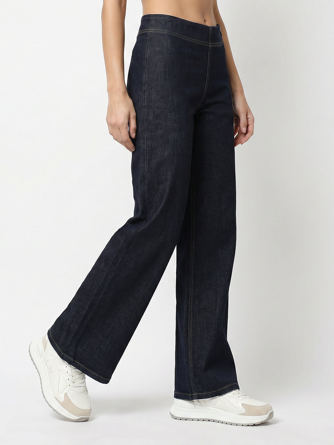 Women Dark Blue High-Rise Super Wide Leg Jeans