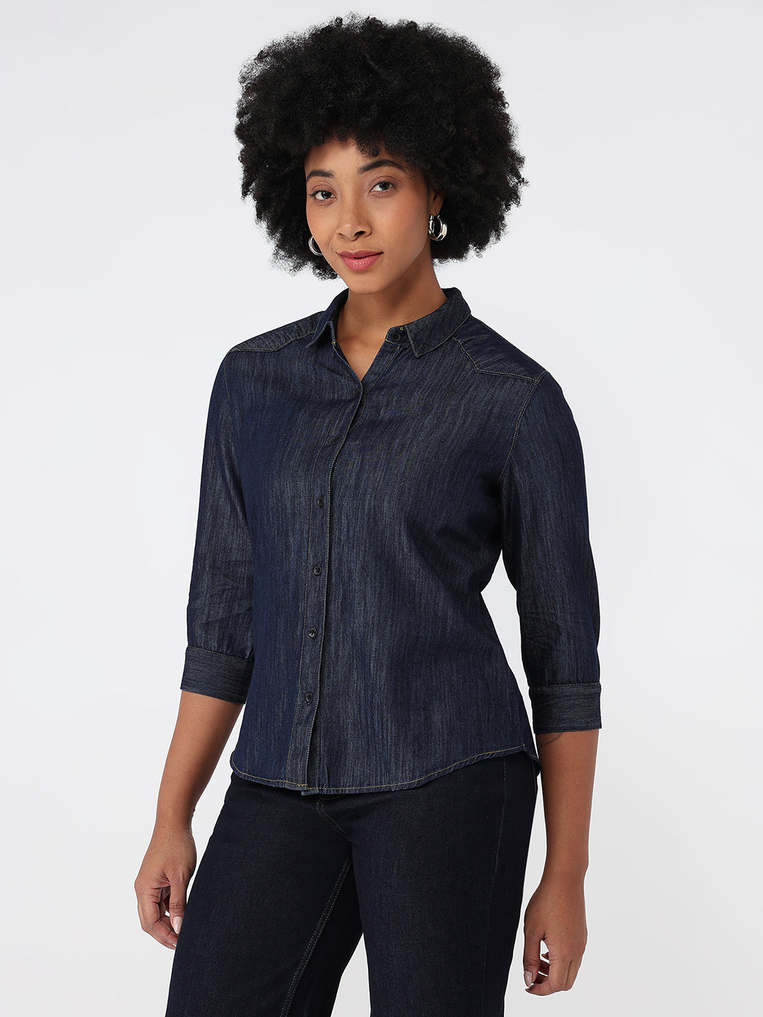 Women Dark Blue Slim Fit Shirt