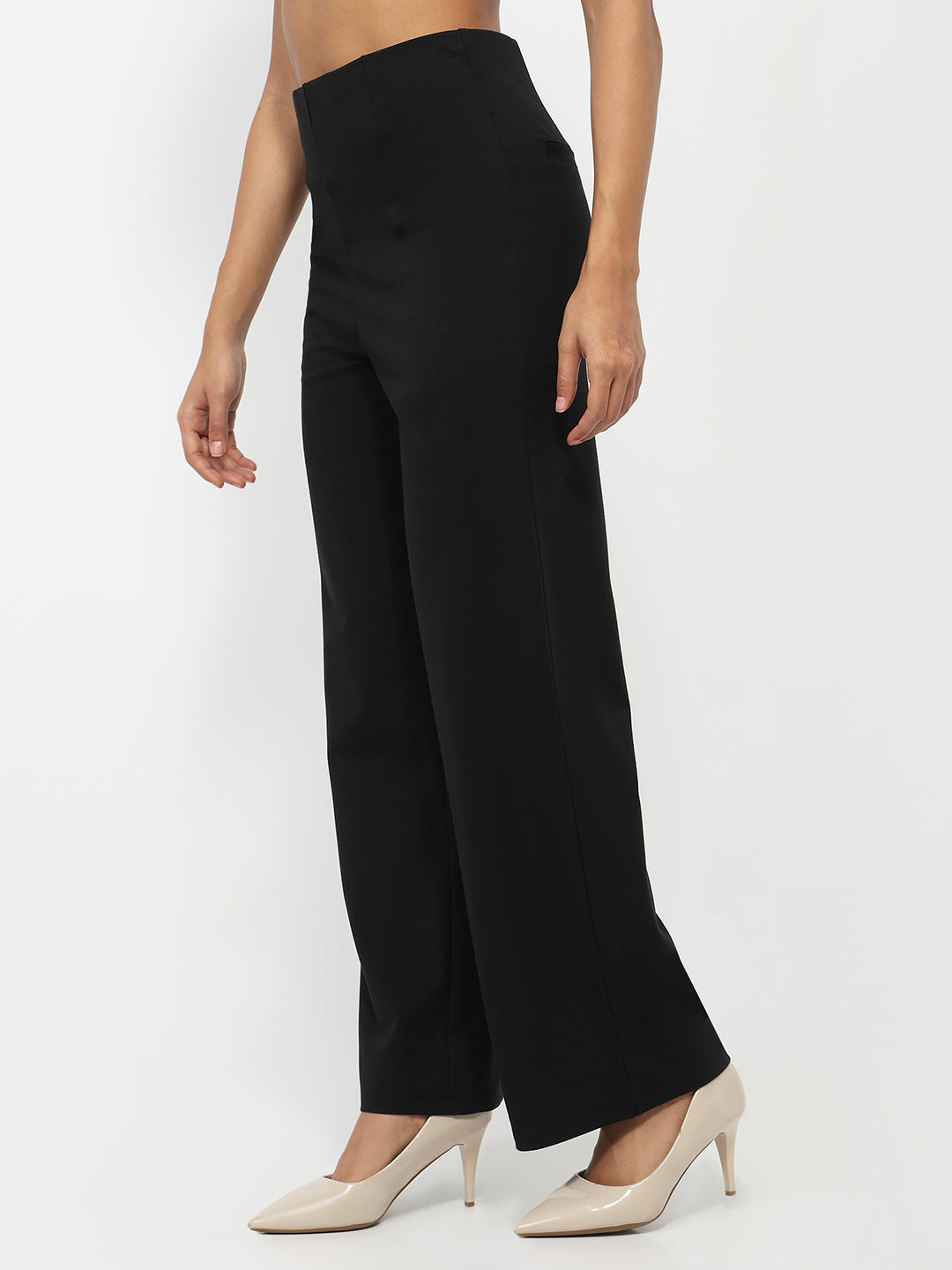 Women Black High-Rise Wide Leg Treggings