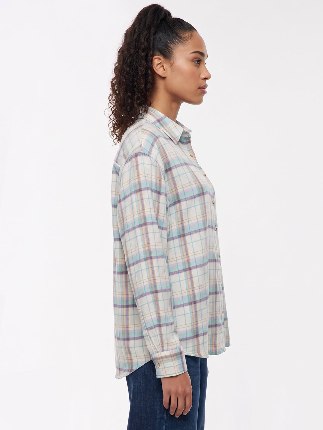 White/Blue Checks Oversized Shirt