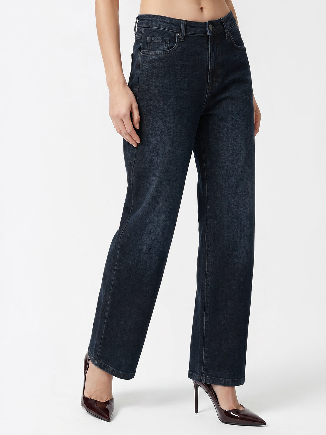 Women Slate Blue High-Rise Straight Fit Jeans
