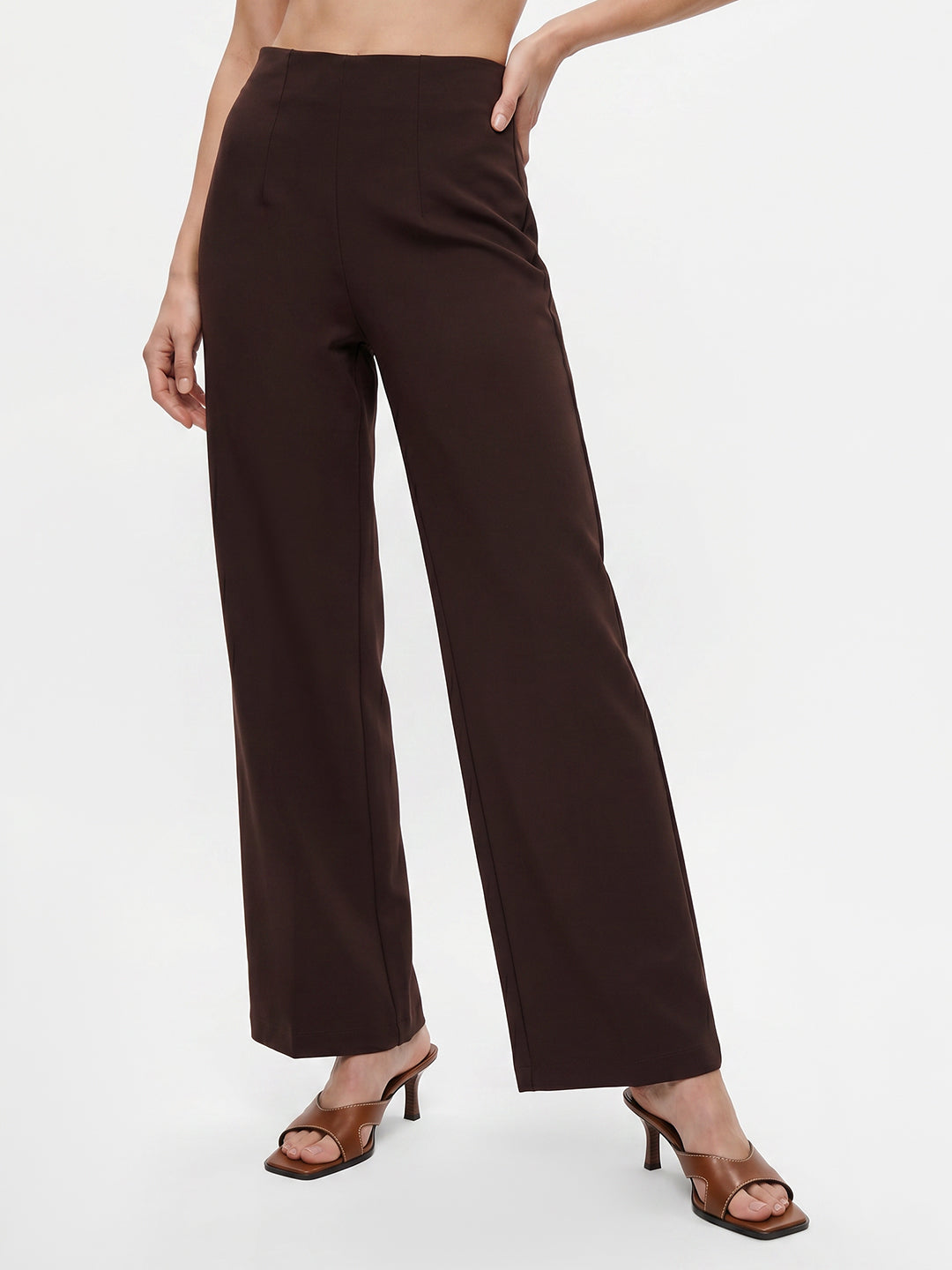 Women Dark Sepia Wide Leg Treggings