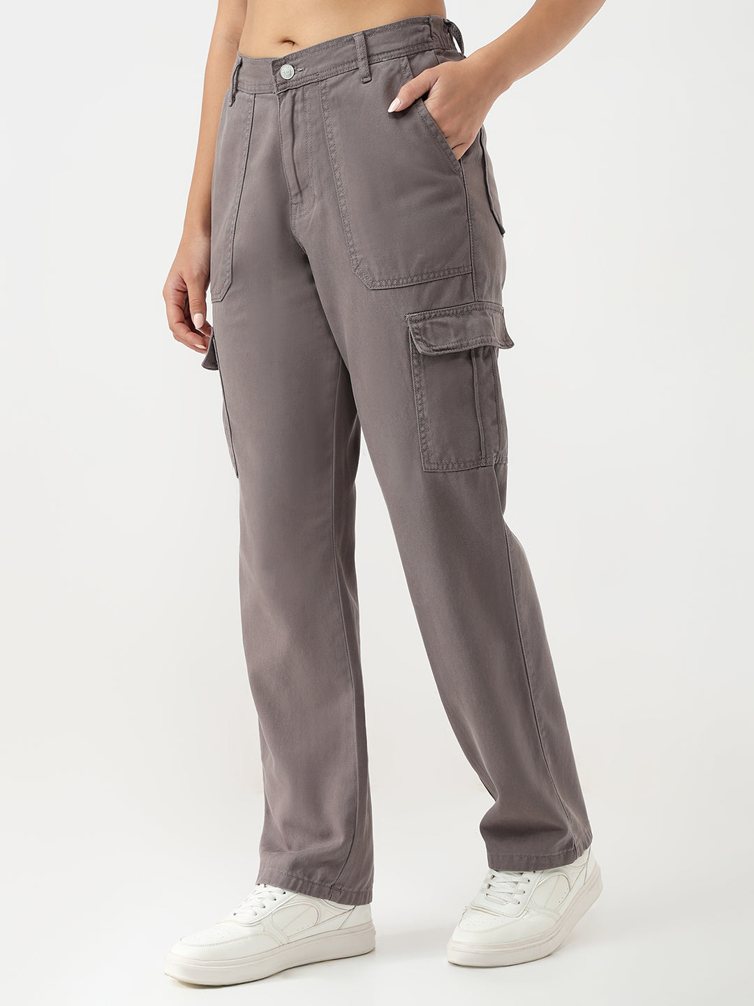 Women Grey High-Rise Cargo