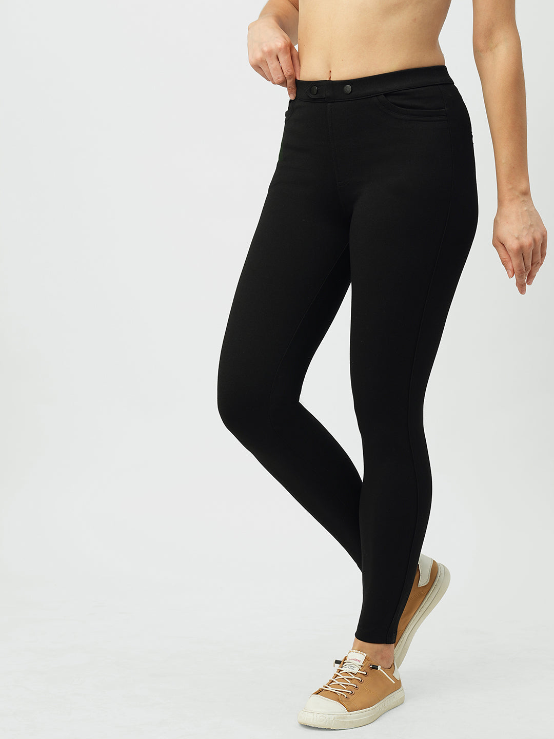 Women Black High-Rise Skinny Treggings