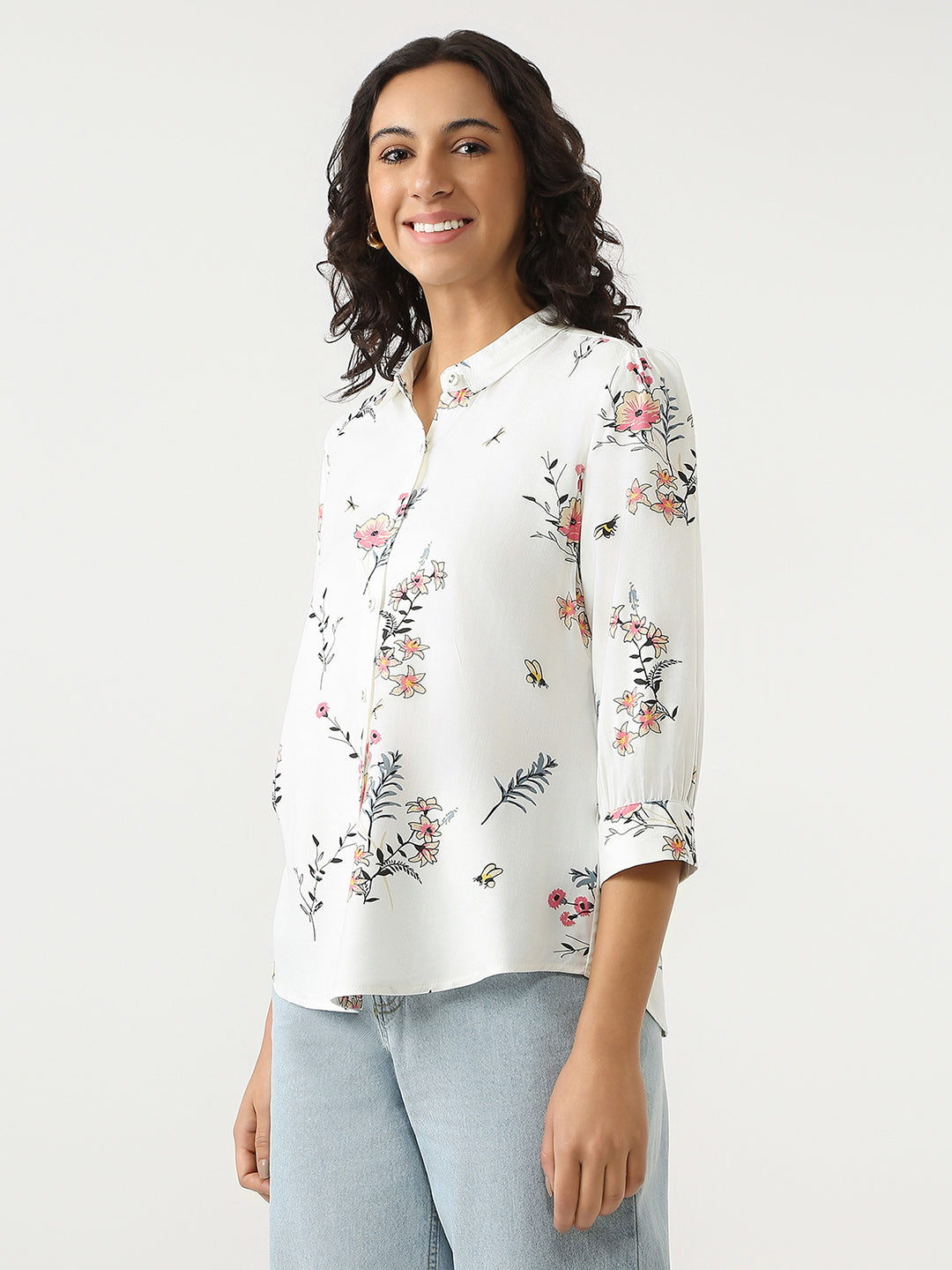 Women Off White Printed Shirt