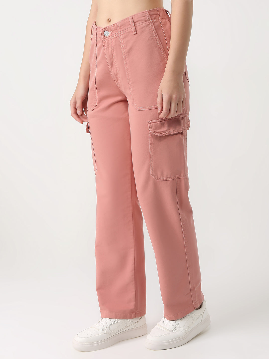 Women Blush Pink Mid-Rise Cargo