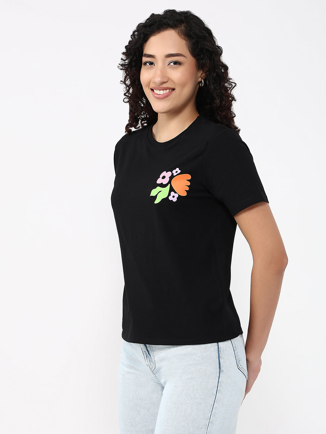 Women Black Slim Graphic T-Shirt