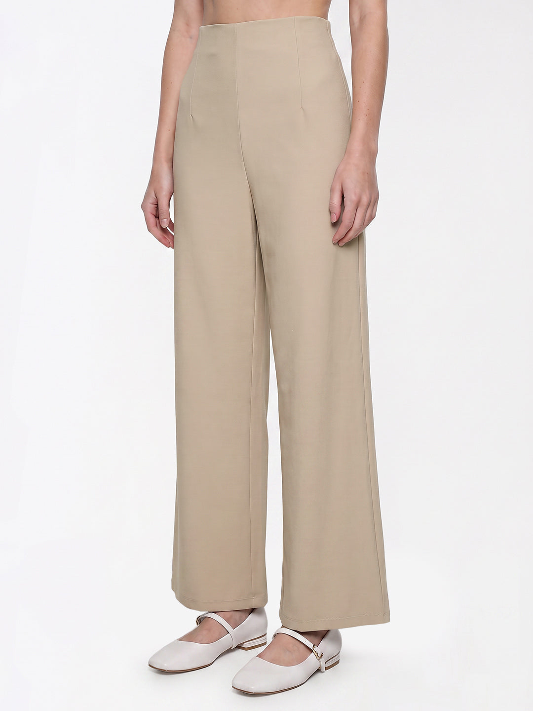 Beige Super Wide Leg Treggings