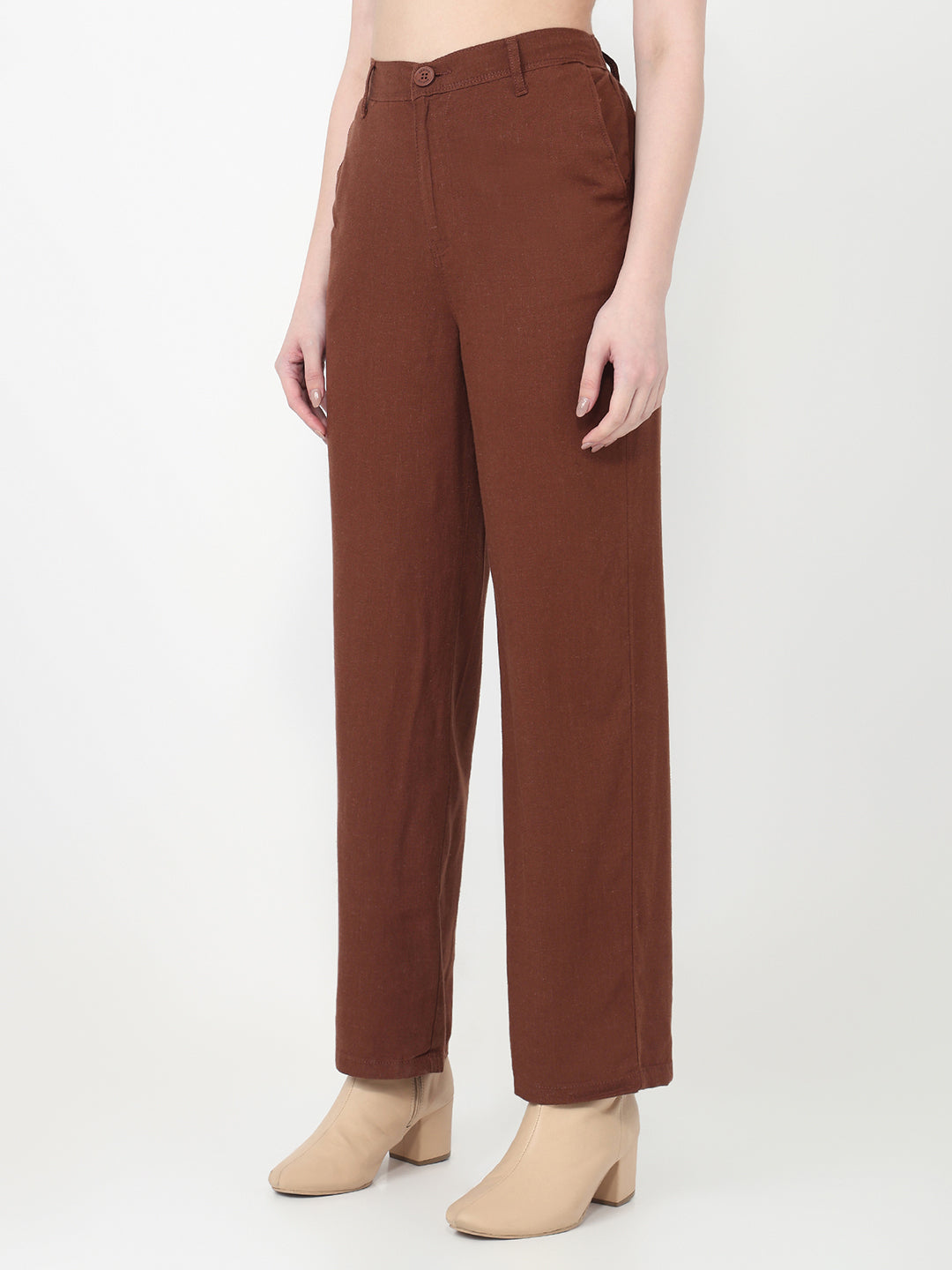 Women Sepia High-Rise Straight Fit Korean Pants