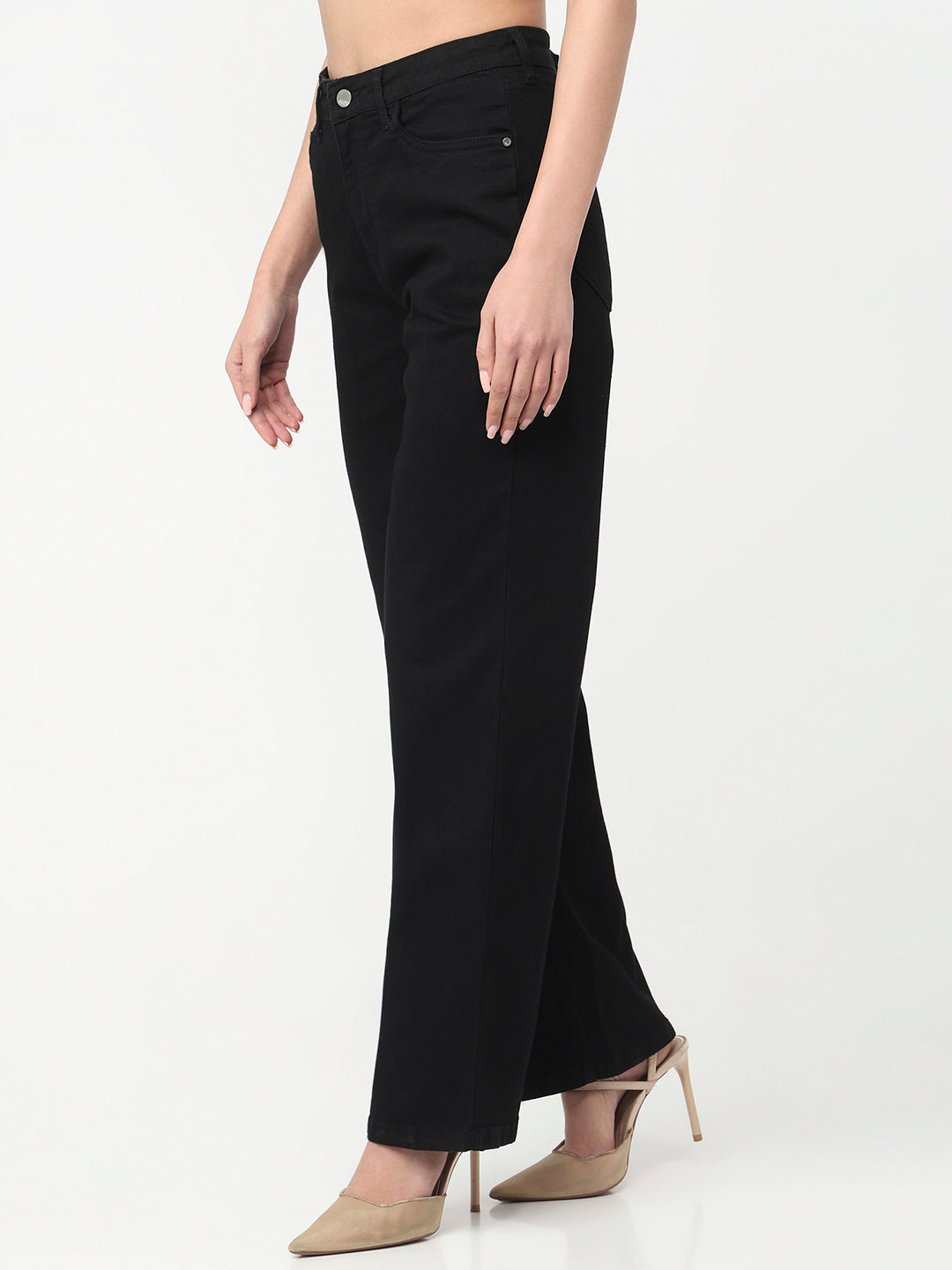 Women Black High-Rise Baggy Jeans