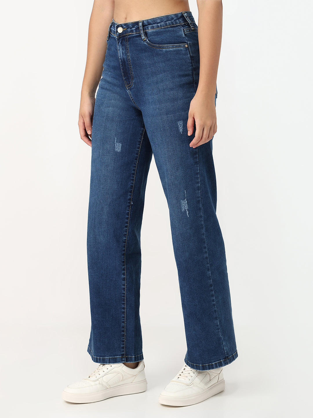 Women Blue High-Rise Wide Leg Jeans