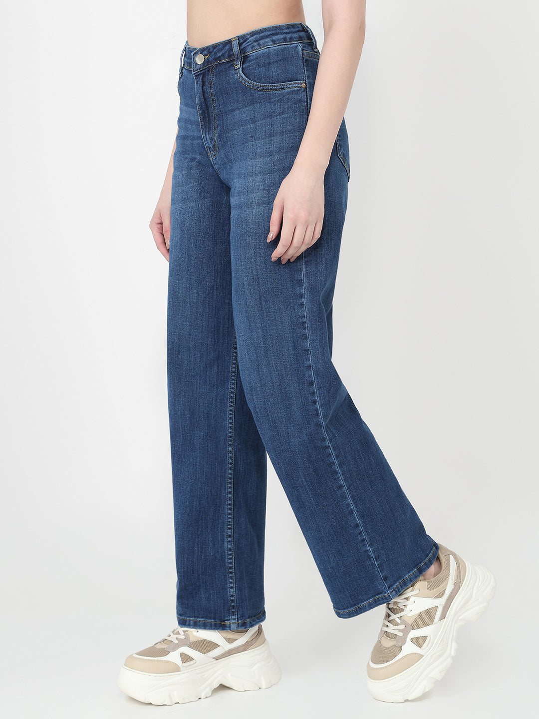 Women Blue High-Rise Wide Leg Jeans