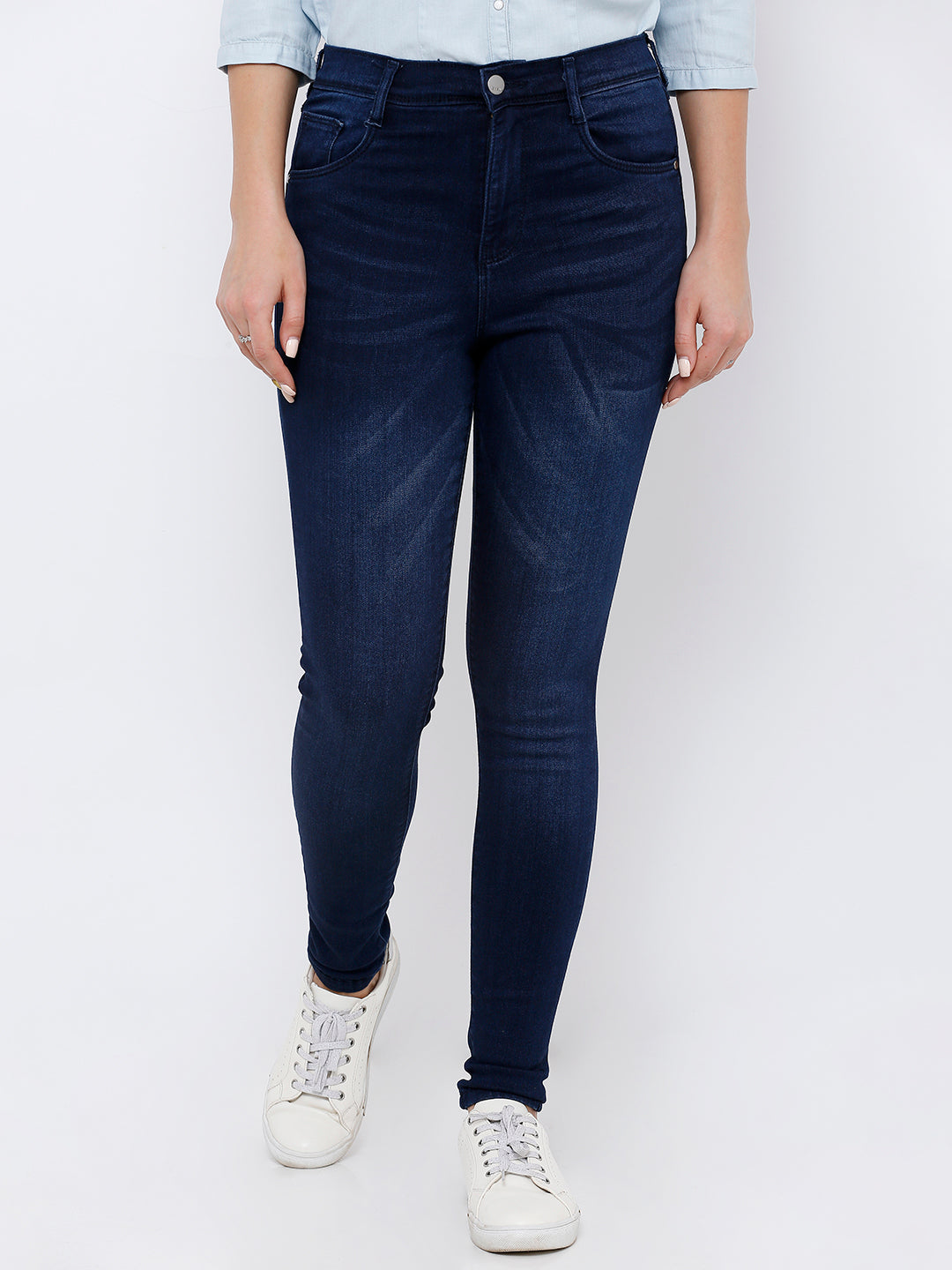 Women Dark Blue High-Rise Crop Jeans