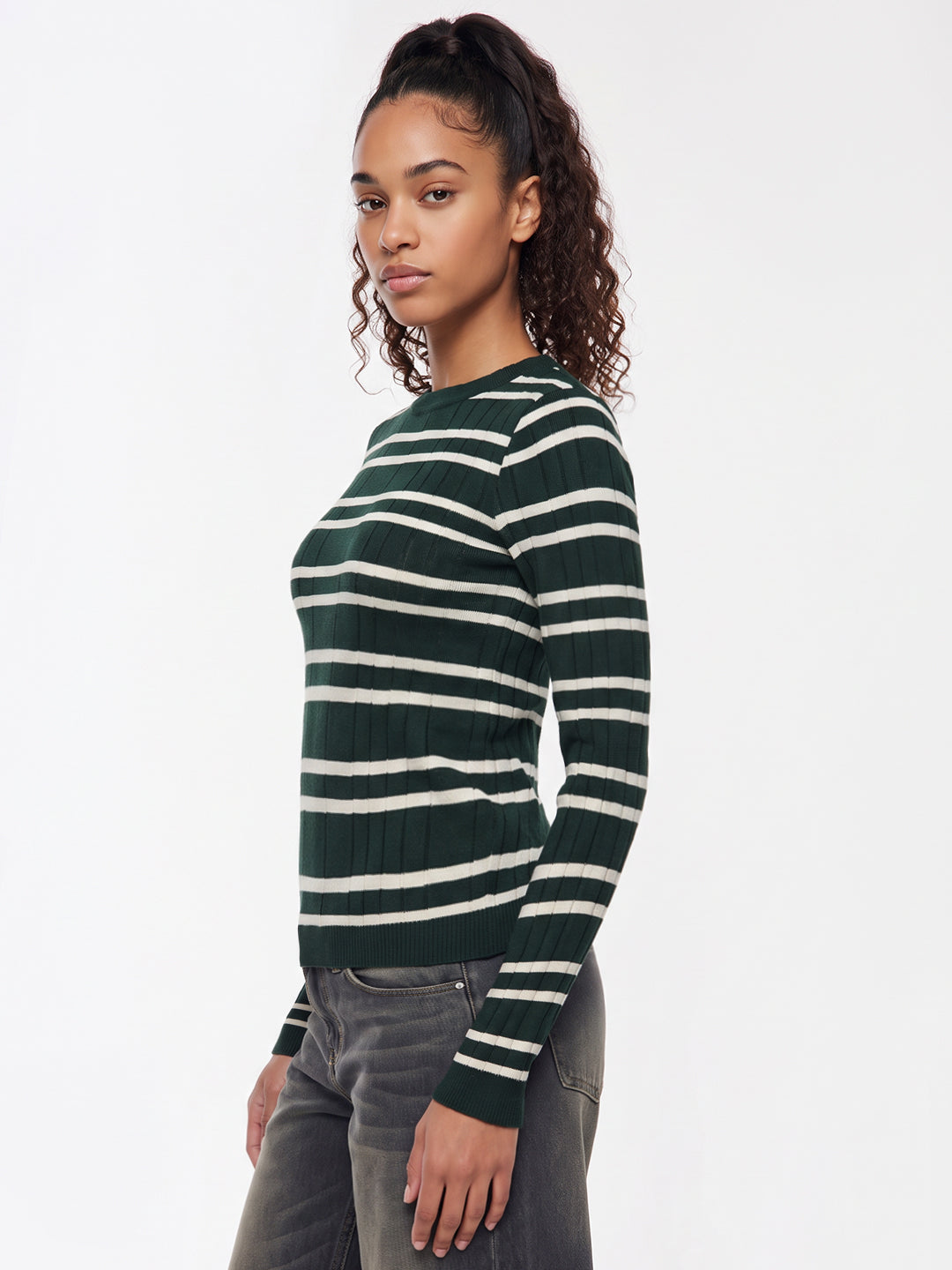 Bottle Green/Ivory Flat Knit