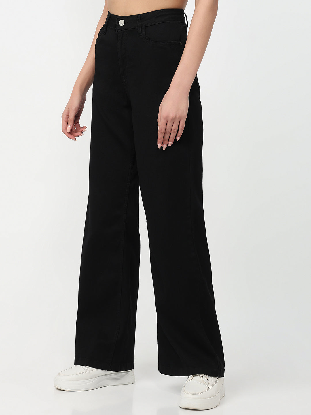 Women Black High-Rise Super Wide Leg Jeans