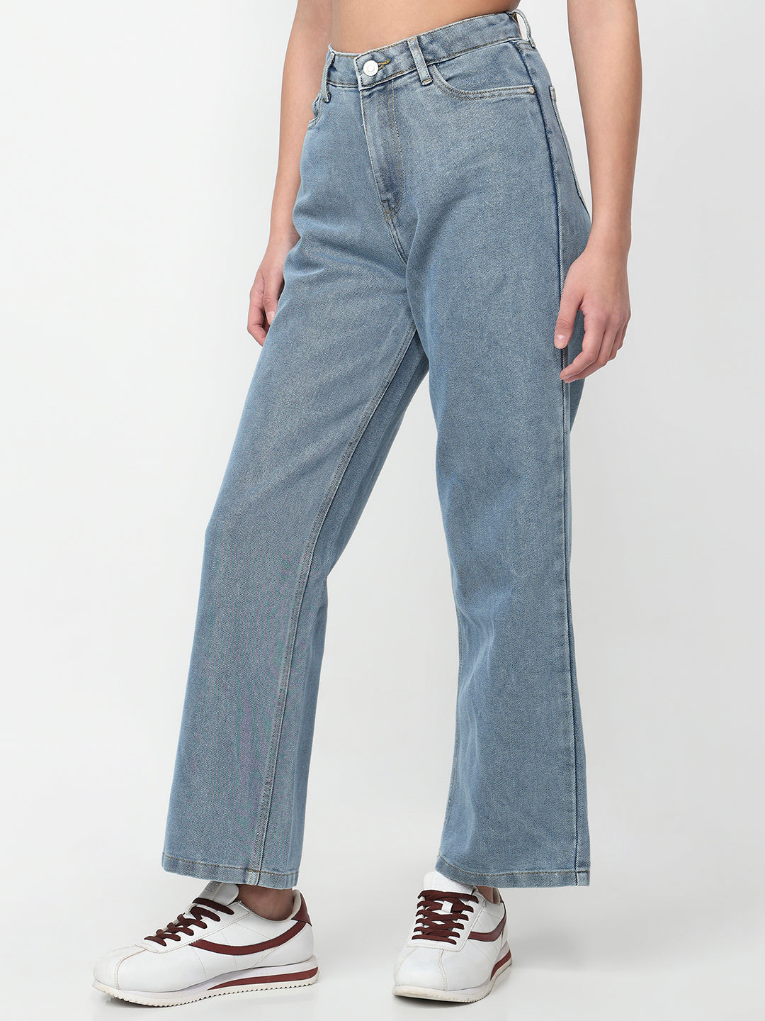 Women Light Blue High-Rise Wide Leg Shimmer Jeans
