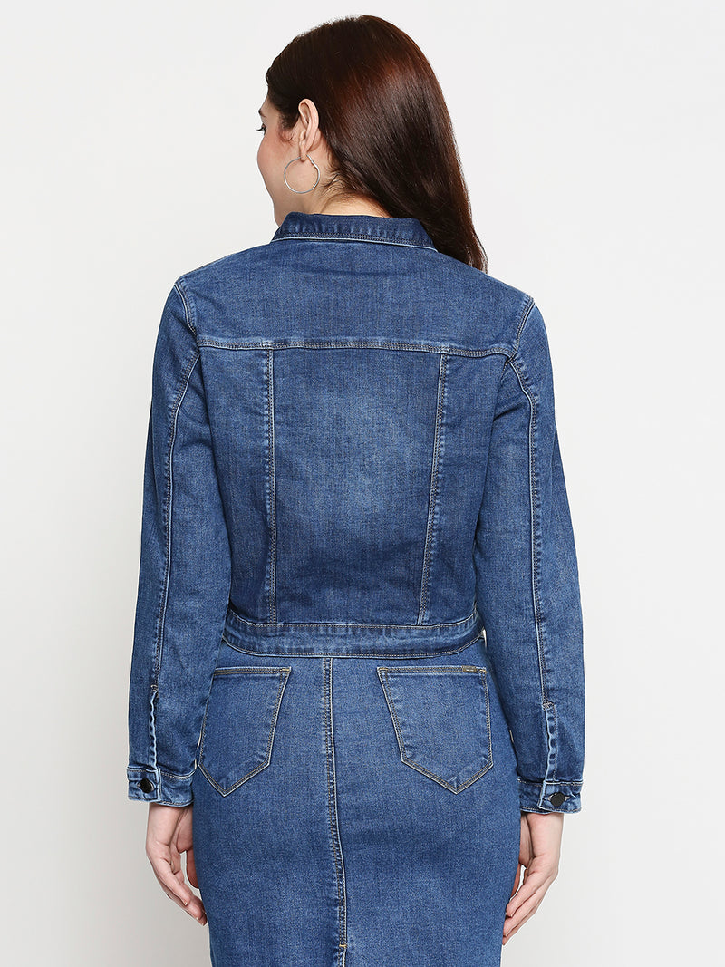 Women Blue Solid Full Length Jackets & Shrugs