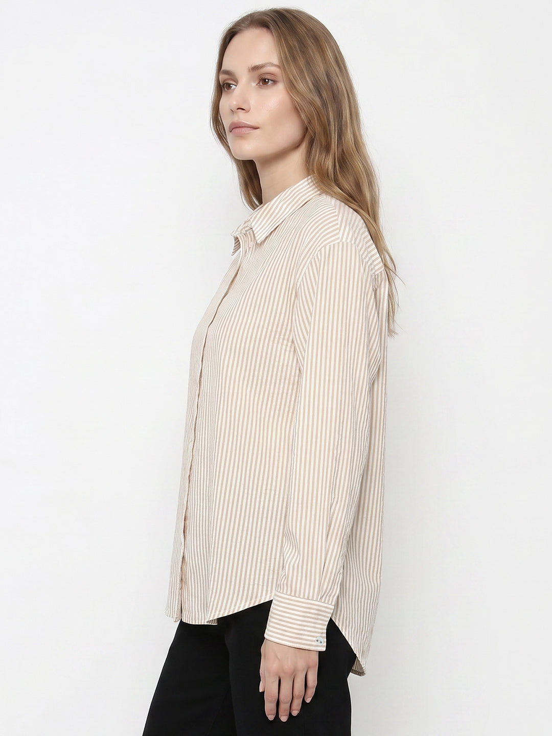 Women Beige/White Oversize Shirt