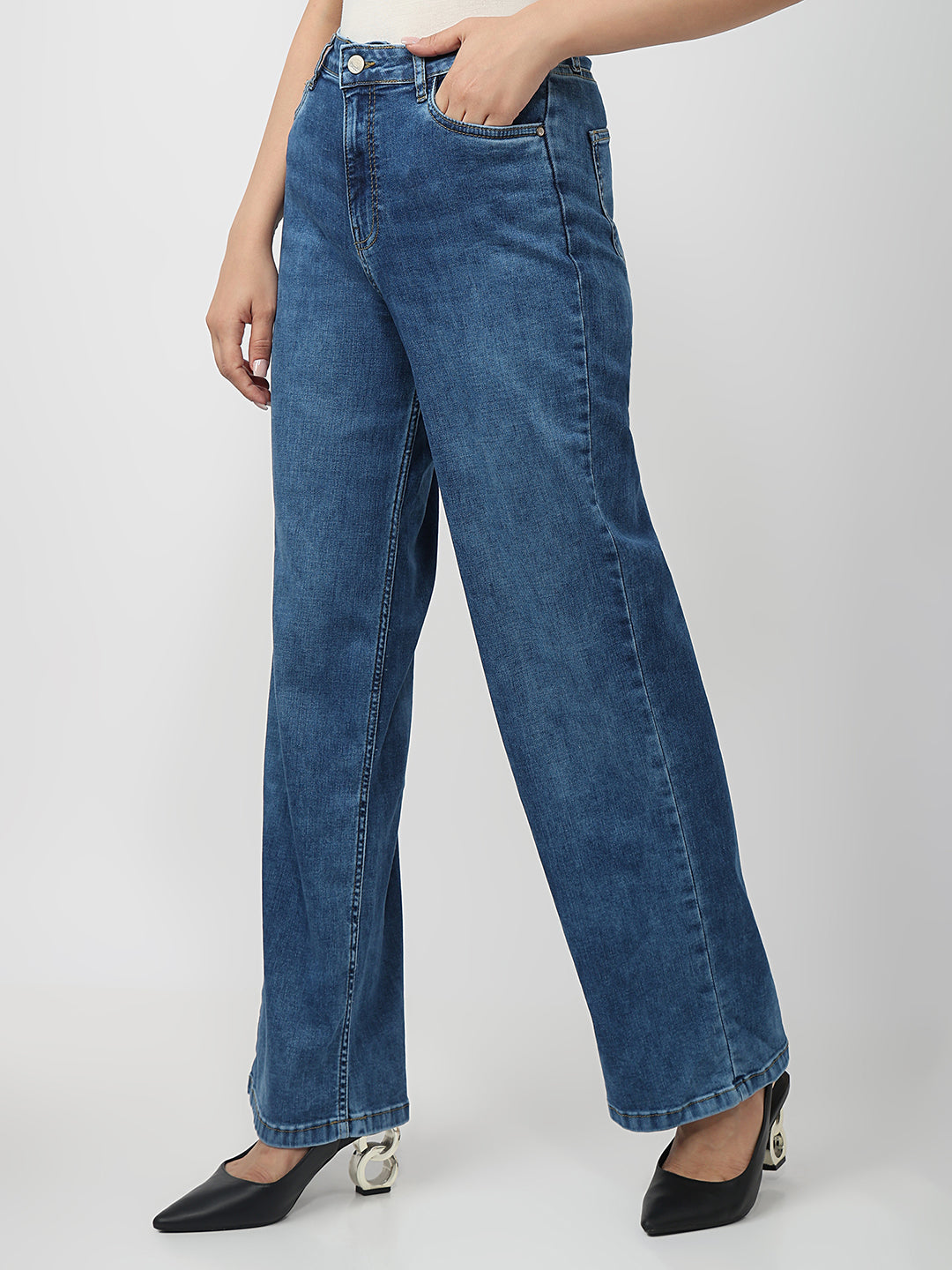 Women Blue High-Rise Straight Fit Jeans