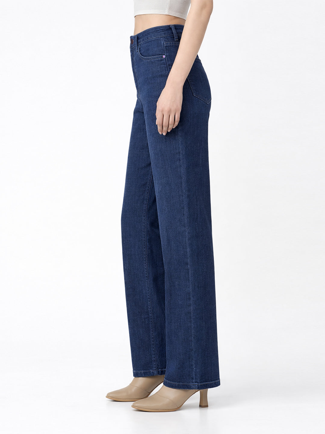 Women Dark Blue High-Rise Baggy Jeans